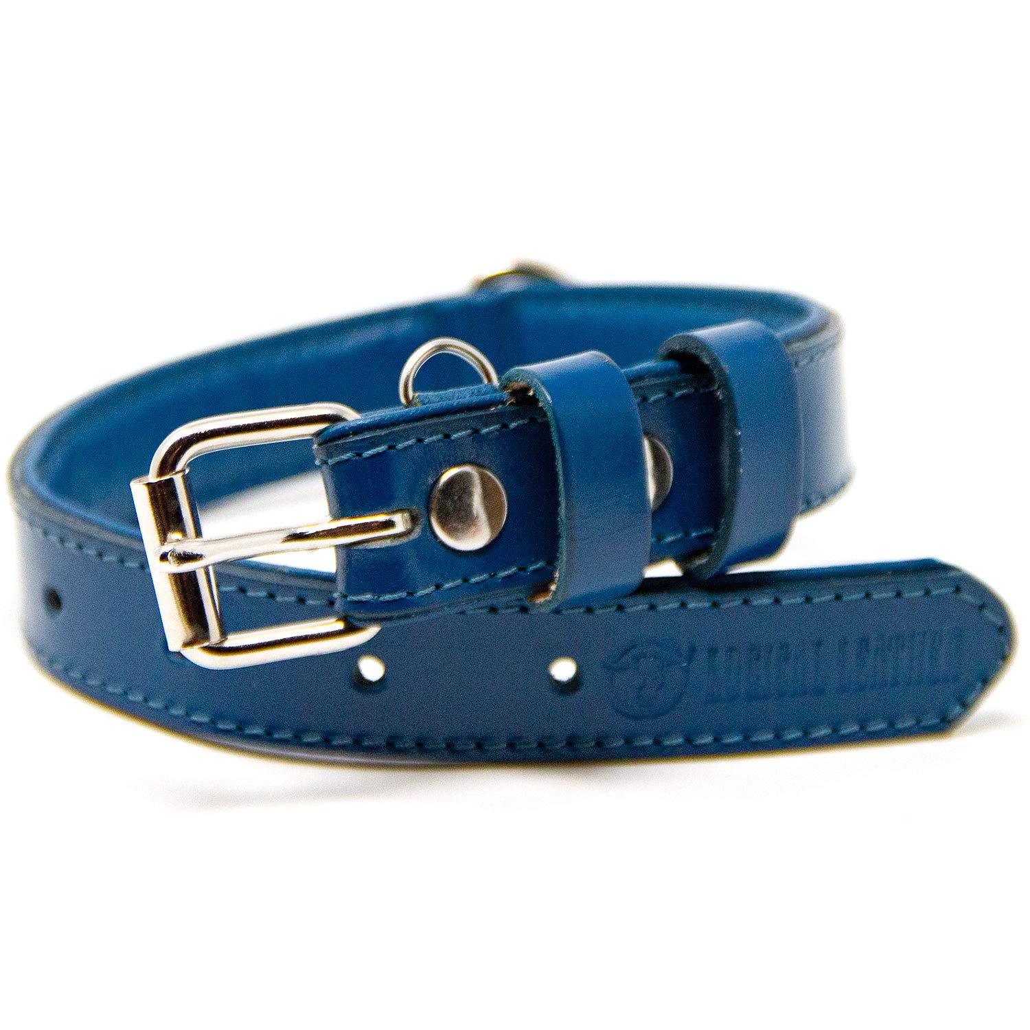 Premium Genuine Leather Dog Collar for Small Dogs - Soft Padded Full Grain Leather, Adjustable & Durable (Blue, Small) - Perfect for Daily Walks, Training & Outdoor Adventures