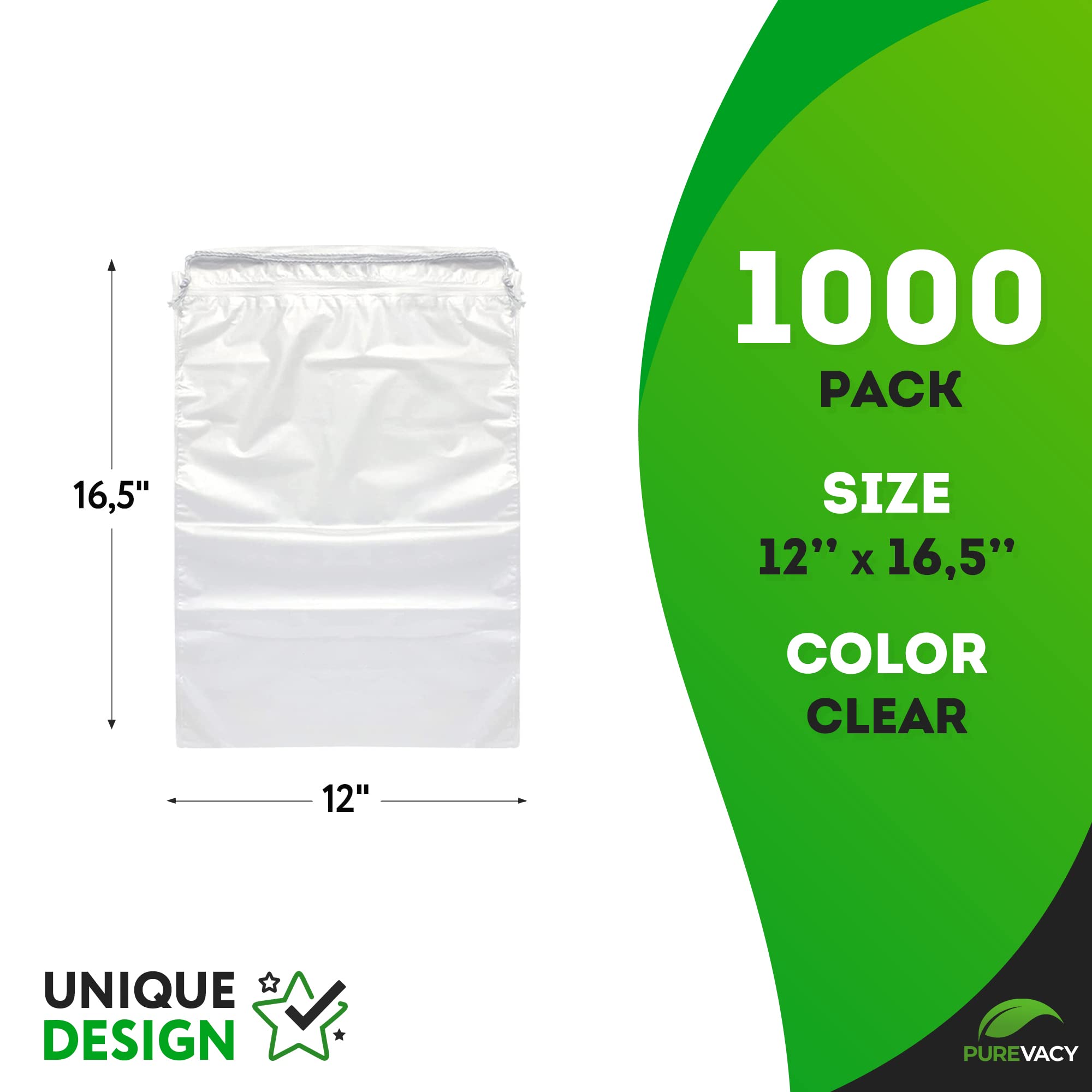 Clear Drawstring Bags 12x16 Inches - 1000 Pack Waterproof Double Drawstring Pouches for Travel Essentials, Storage & Organization | Perfect for Toiletries, Jewelry, Cosmetics & Party Favors