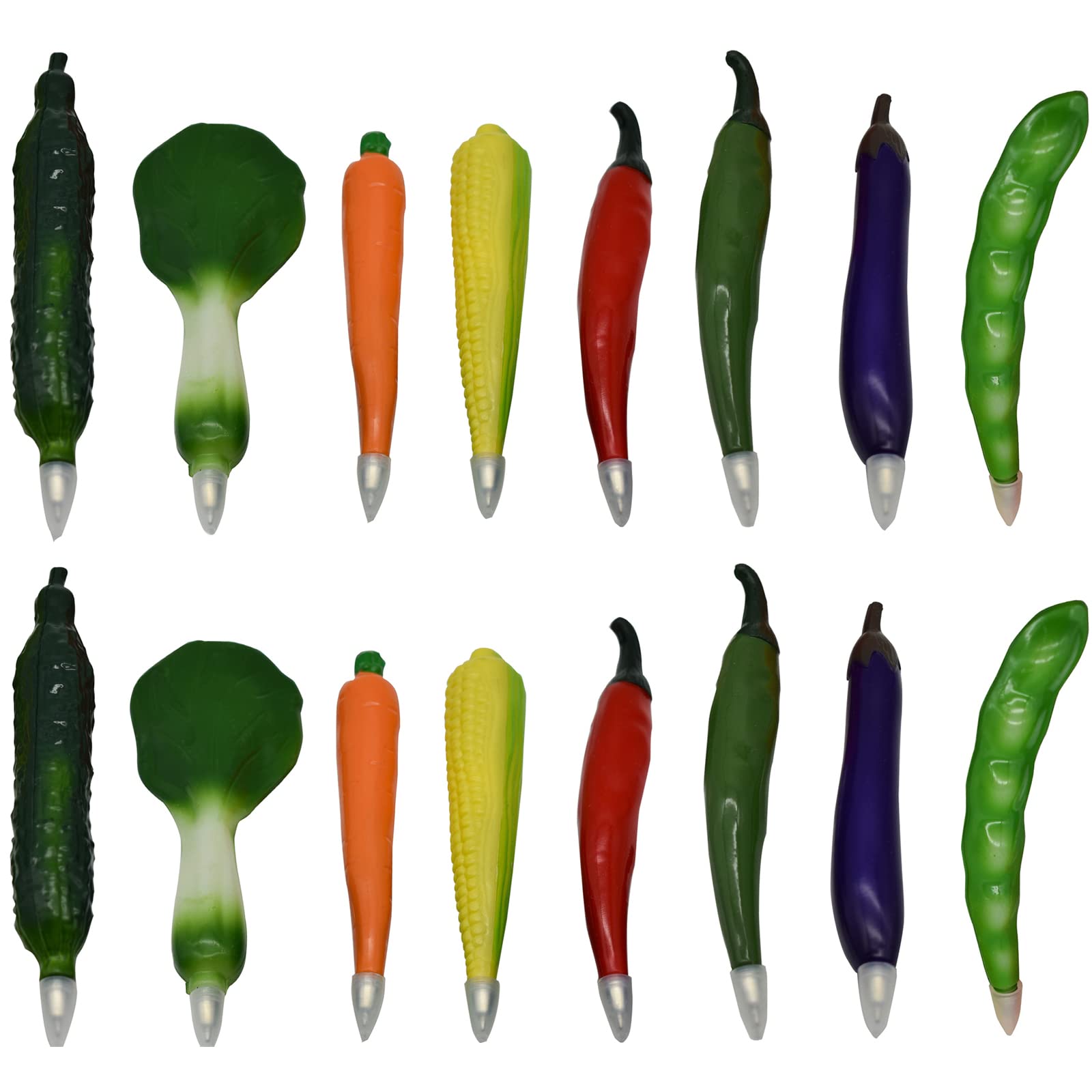 Maydahui 24-Piece Vegetable Shaped Ballpoint Pens Set - Corn, Red Pepper, Carrot, Eggplant, Cucumber, Green Pepper, Cabbage & Kidney Bean Design with Black Ink - Fun Writing Tools for Women, Homemakers & Office Use - Perfect for Journaling, Gift Giving & Creative Note Taking