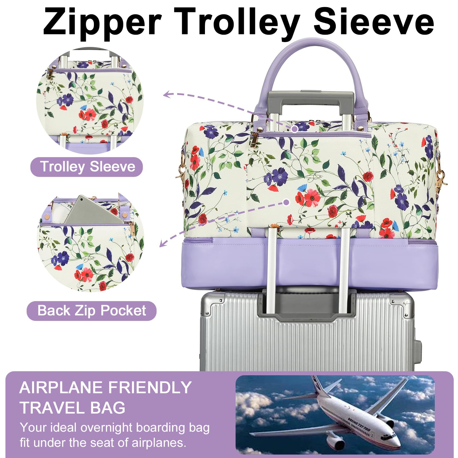 Bluboon Oversized Travel Duffel Bag with Shoe Compartment - Perfect Weekender for Women & Men