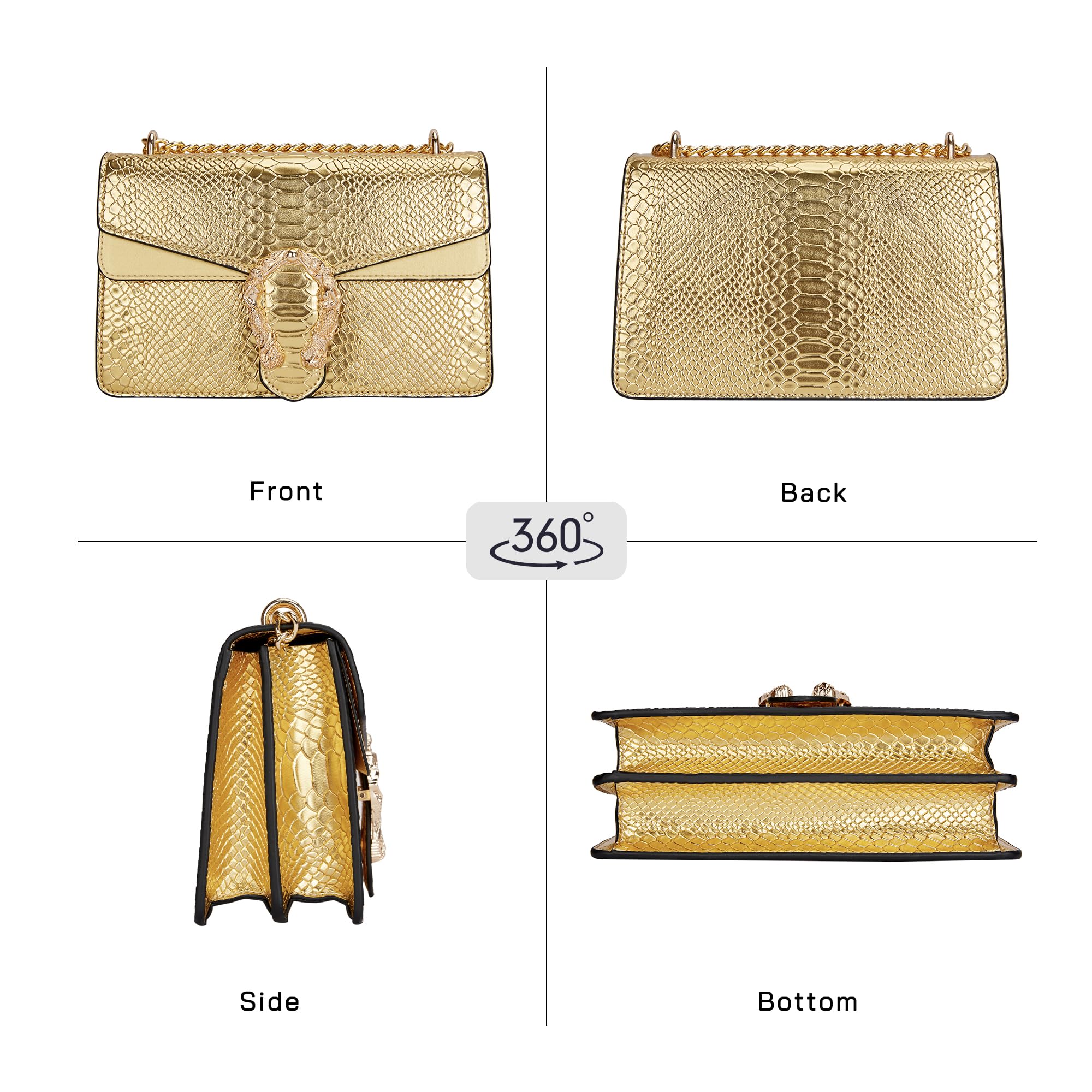 Aiqudou Women's Crossbody Bag & Satchel Purse - Fashion Snake Print Chain Shoulder Bag, Luxury PU Leather Handbag for Daily Use, Work, Travel & Shopping