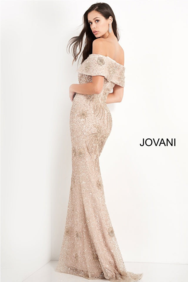 Jovani 03412 Off the Shoulder Beaded Evening Gown - Elegant Formal Dress for Prom, Wedding & Black Tie Events