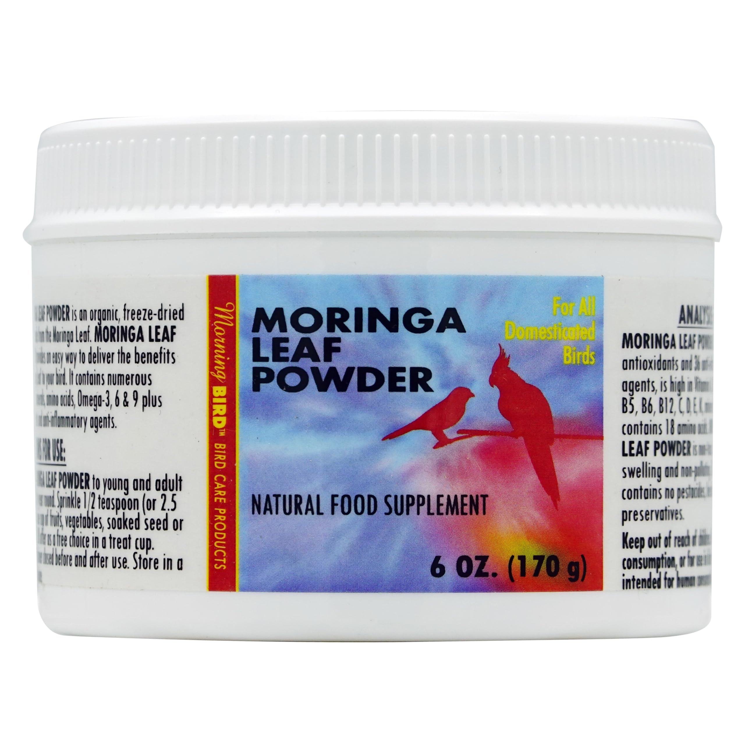 Premium Organic Moringa Leaf Powder for Birds - 6oz | Nutrient-Rich Superfood Supplement | Supports Feather Health & Immune System | Ideal for Parrots, Cockatiels & Pet Birds Daily Diet