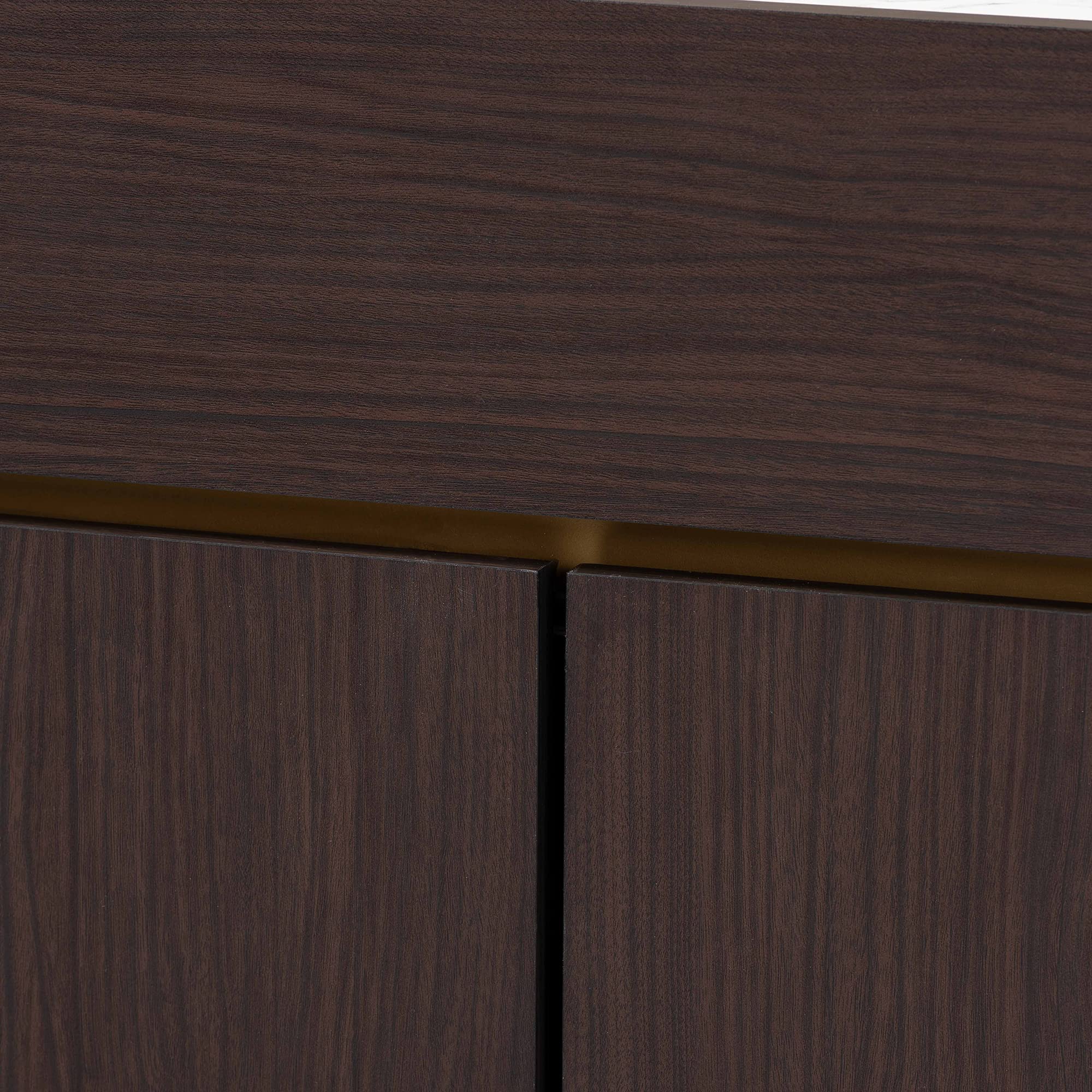 Baxton Studio Walker Modern Shoe Cabinet - Dark Brown & Gold Wood with Faux Marble Top | Entryway Storage Organizer for Hallway, Bedroom & Closet