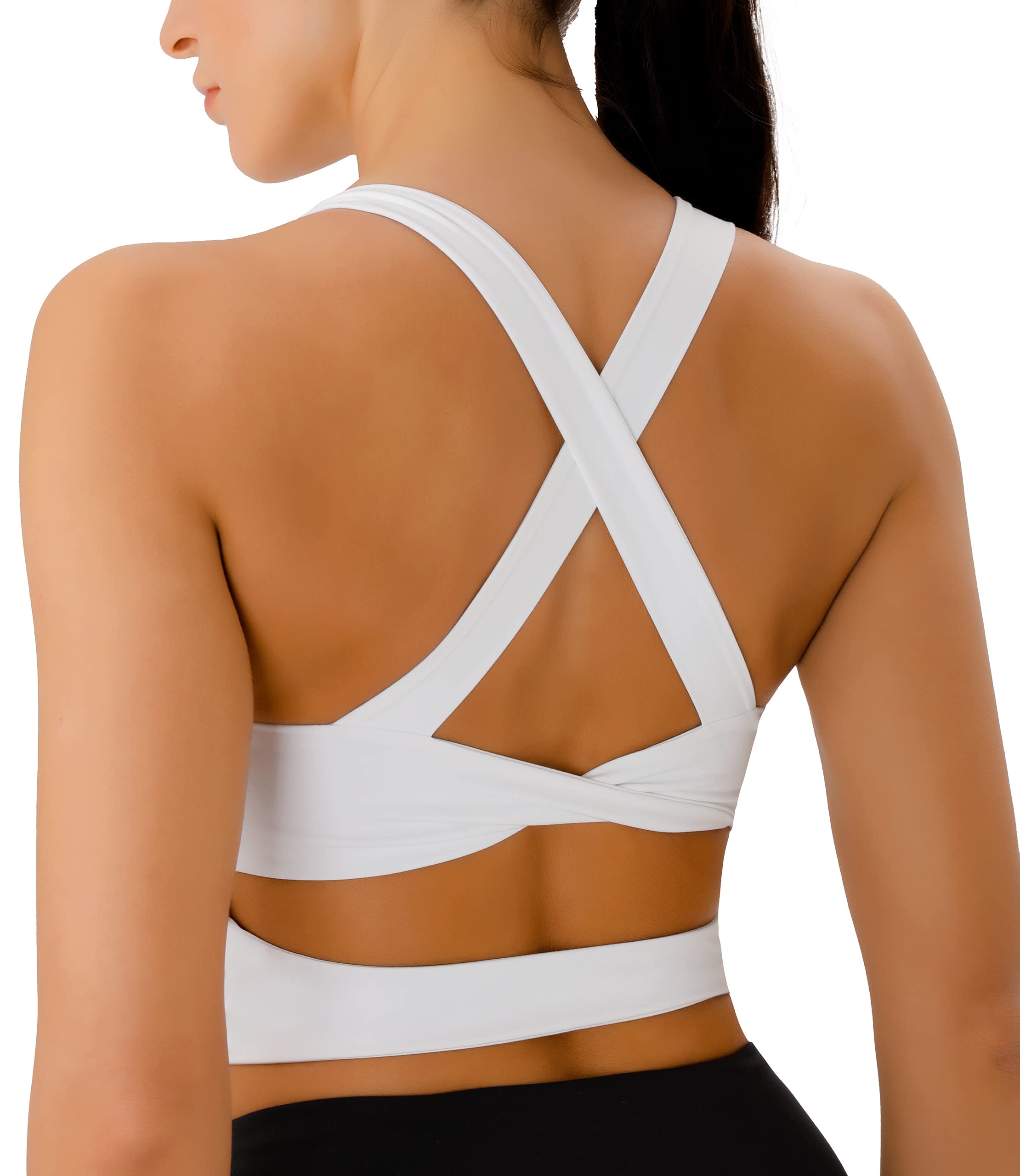 Women's Medium Support Sports Bras - Criss-Cross Back Padded Workout Tank Tops & Crop Tops for Running, Yoga, Gym & Fitness Training
