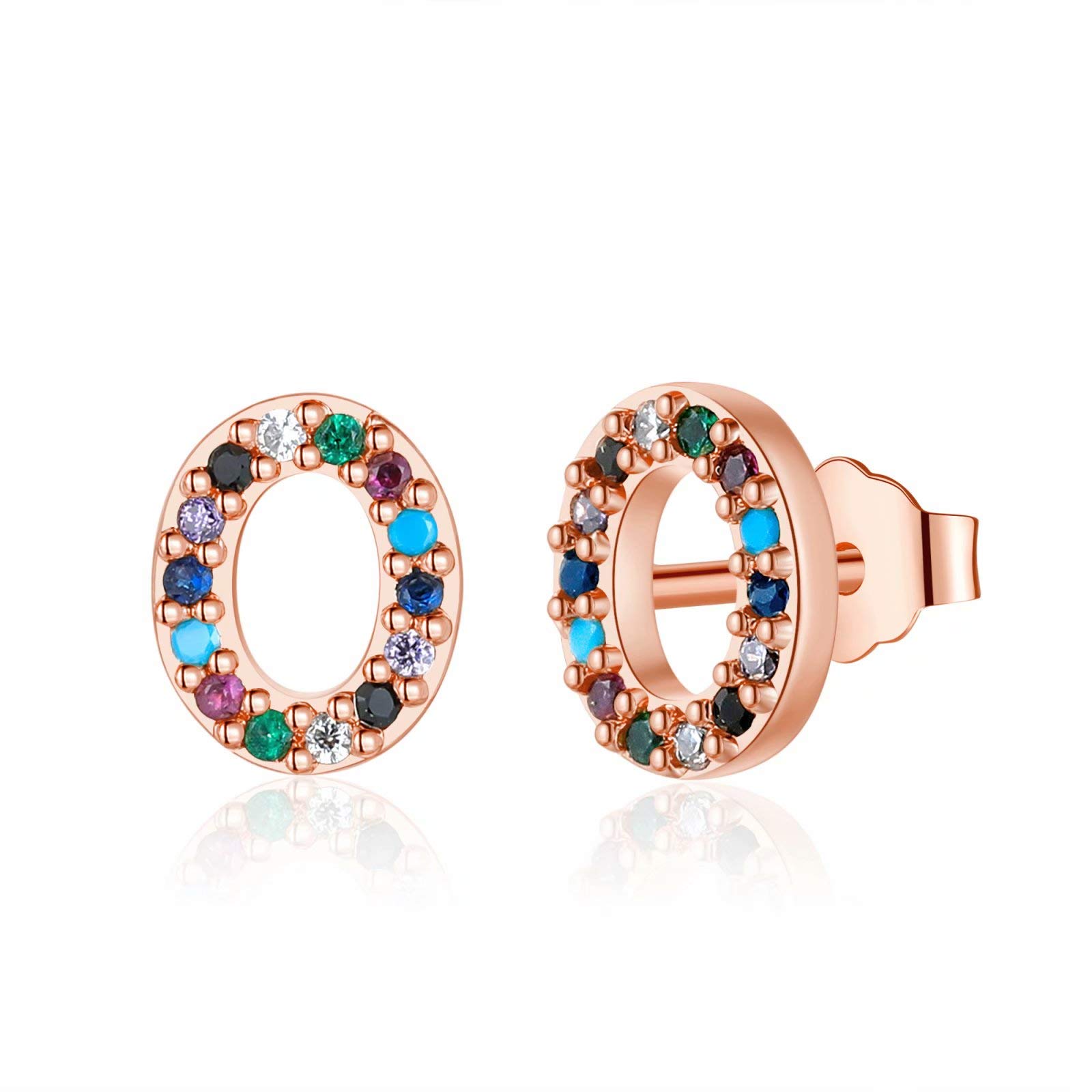 Initial Stud Earrings for Women & Girls - Hypoallergenic 925 Sterling Silver Post, Rainbow Cubic Zirconia Gold Plated Letter Earrings - Perfect Jewelry Gift for Birthdays, Anniversaries & Everyday Wear