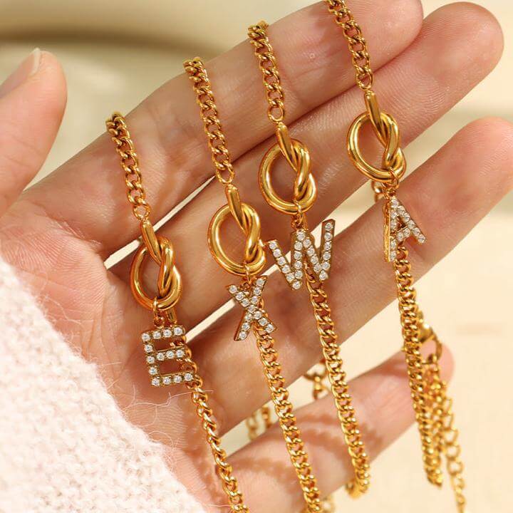 Custom Love Knot Alphabet Cuban Chain Necklace - Personalized Initial Pendant Jewelry Gift for Women, Men | Perfect for Valentine's Day, Anniversary & Romantic Occasions | JXB05