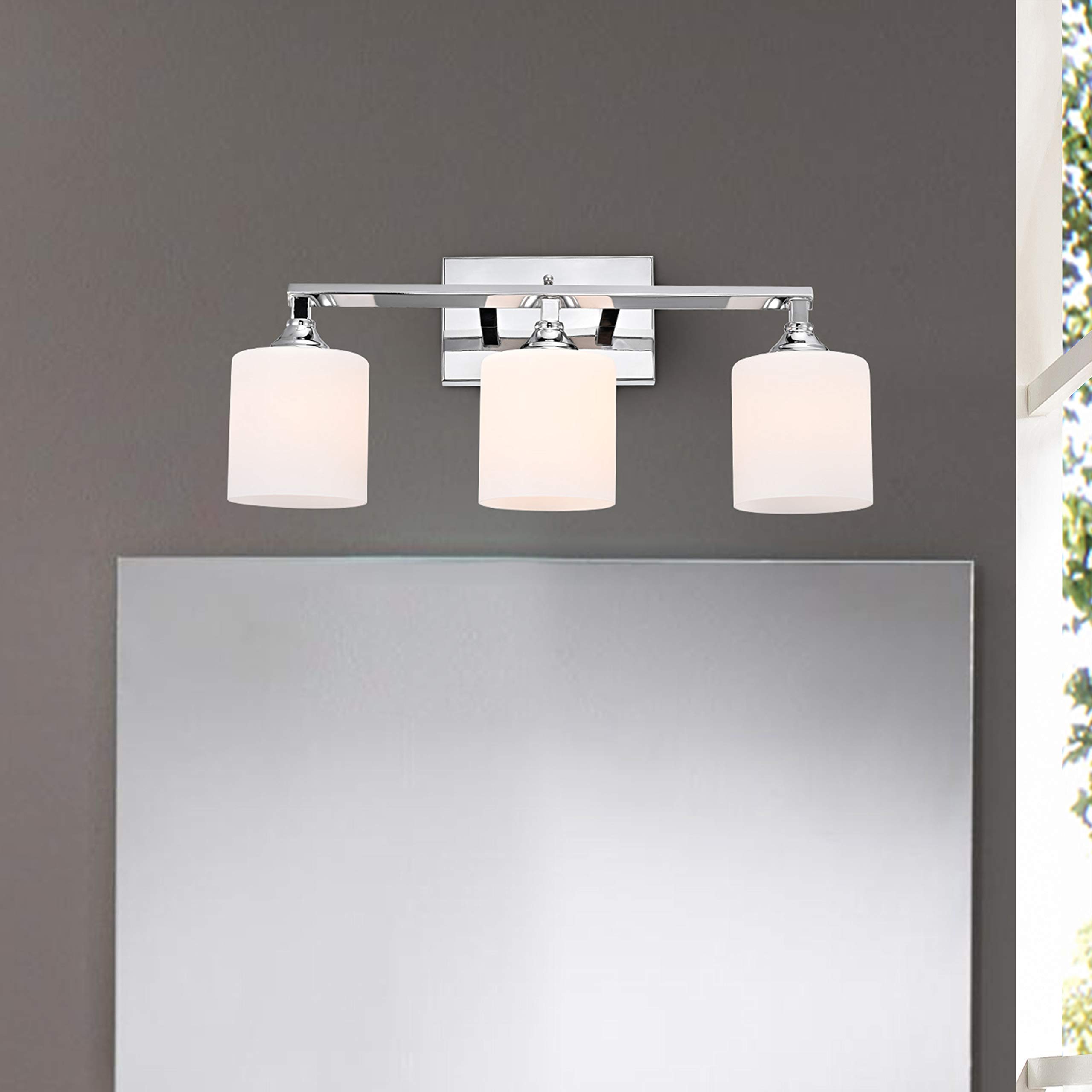 Modern 3-Light Chrome Bathroom Vanity Light Fixture - 22 Inch Wide for Bathroom Mirror Lighting, Powder Room & Master Bath Decor