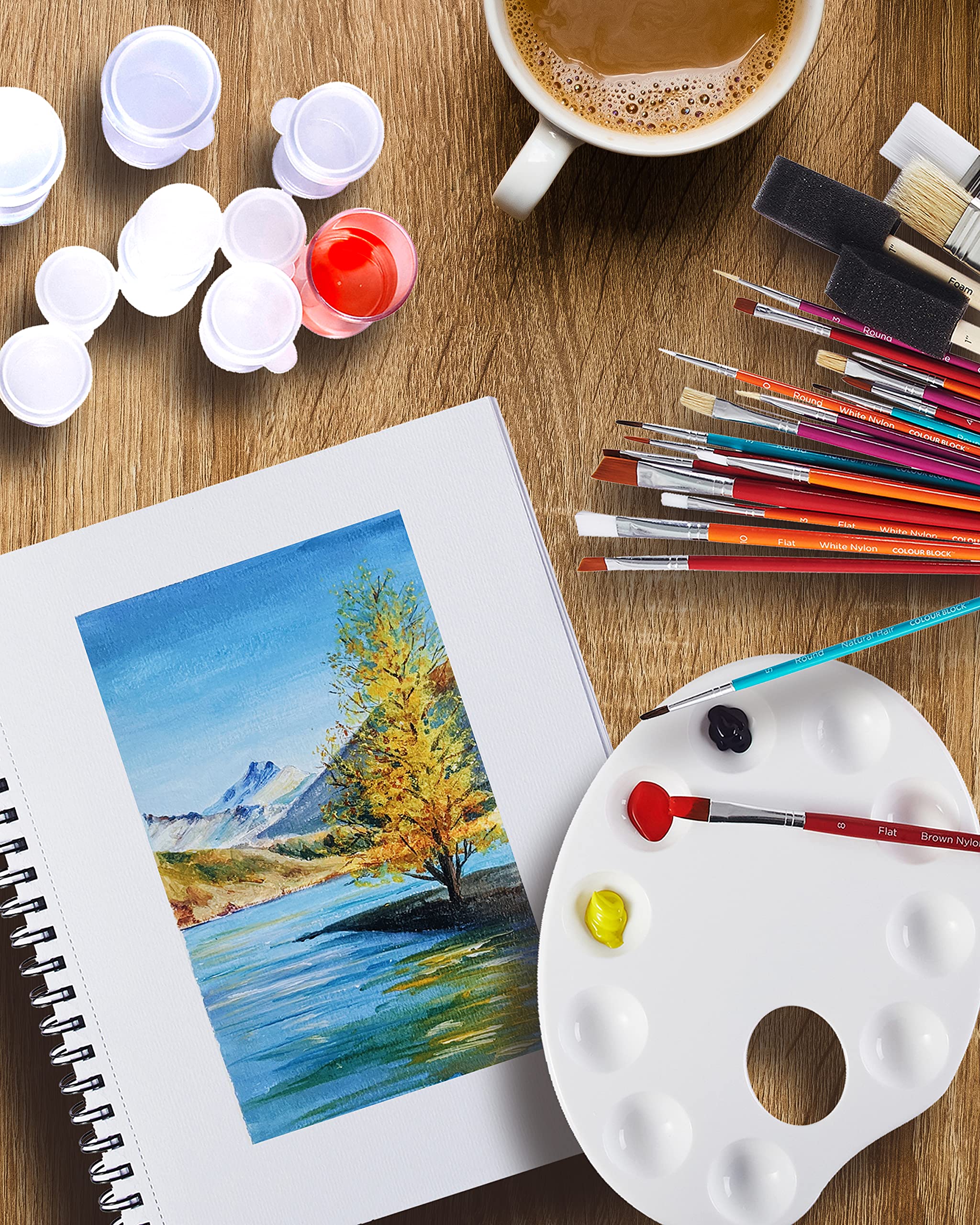 48-Piece Professional Art Kit with Watercolor & Acrylic Brushes, Sketchbook, and Storage - Perfect for Artists, Students & DIY Painting Projects | Includes 25 Brushes, 60-Sheet Sketchbook, 19 Cups & 3 Palette Trays