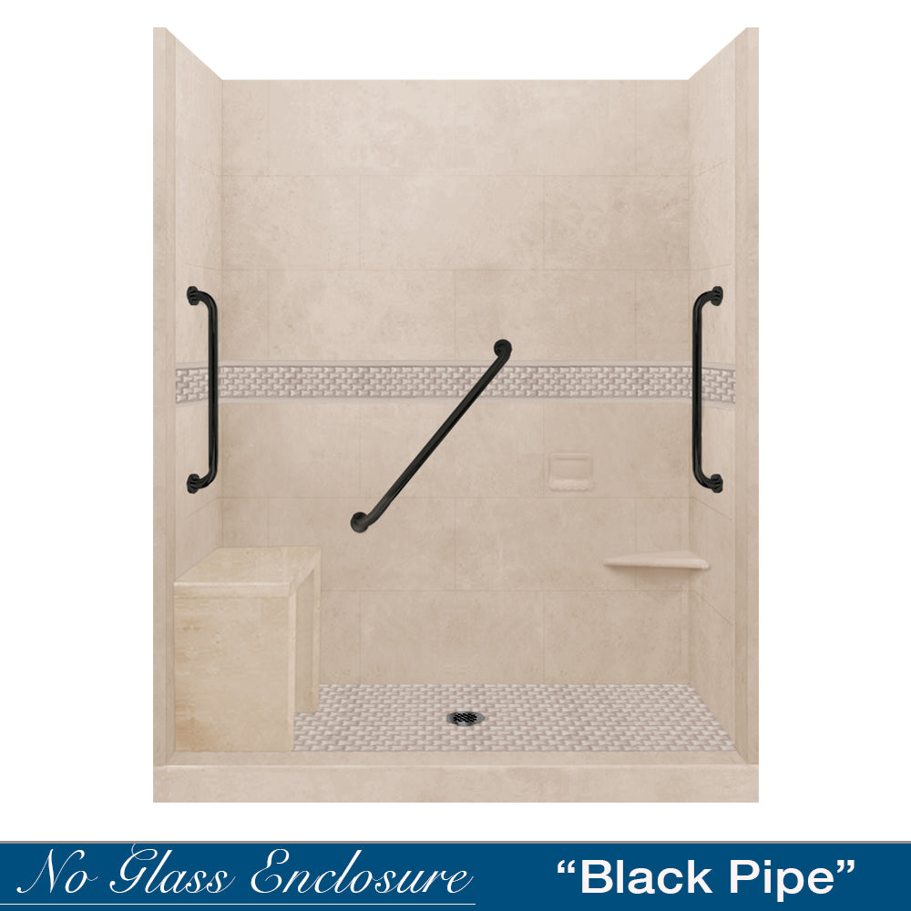 Freedom 60 Alcove Brown Sugar Sistine Stone & Jewel Stone Accent DIY Shower Remodel Kit - Easy Bathroom Upgrade for Home Renovation & Spa-Like Shower Experience