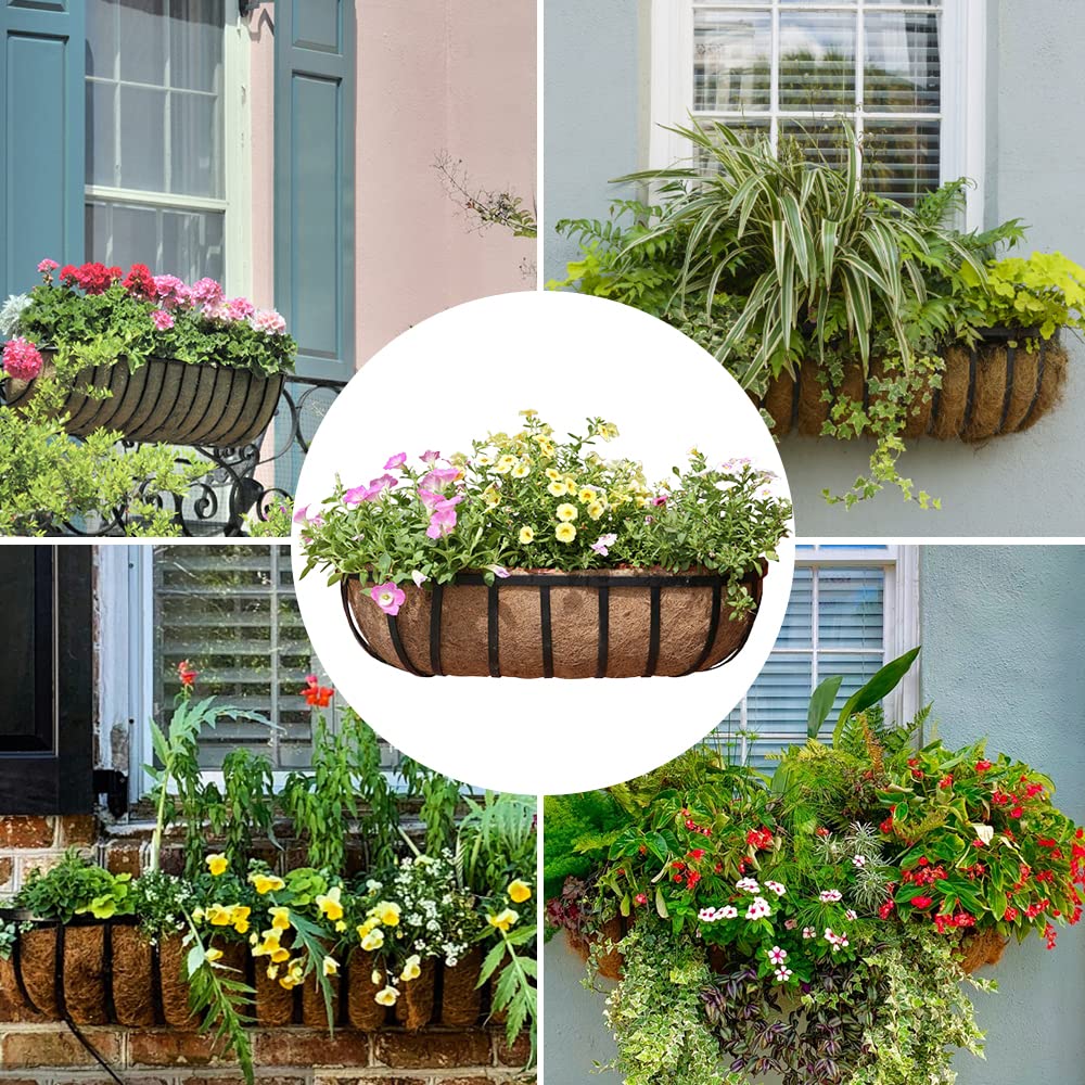 2 Pack Coconut Coir Planter Liners - Half Moon Shape for 24/30/36/48 Inch Window Boxes, Hanging Trough Planters & Fence Baskets - Durable Fiber Replacement for Flowers, Vegetables & Garden Plants - Perfect for Indoor/Outdoor Decor & Urban Gardening