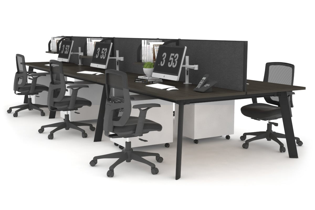 6-Person Workstation with Black Frame - 1600L x 700W Dimensions - Ideal for Office, Conference Room, or Coworking Space