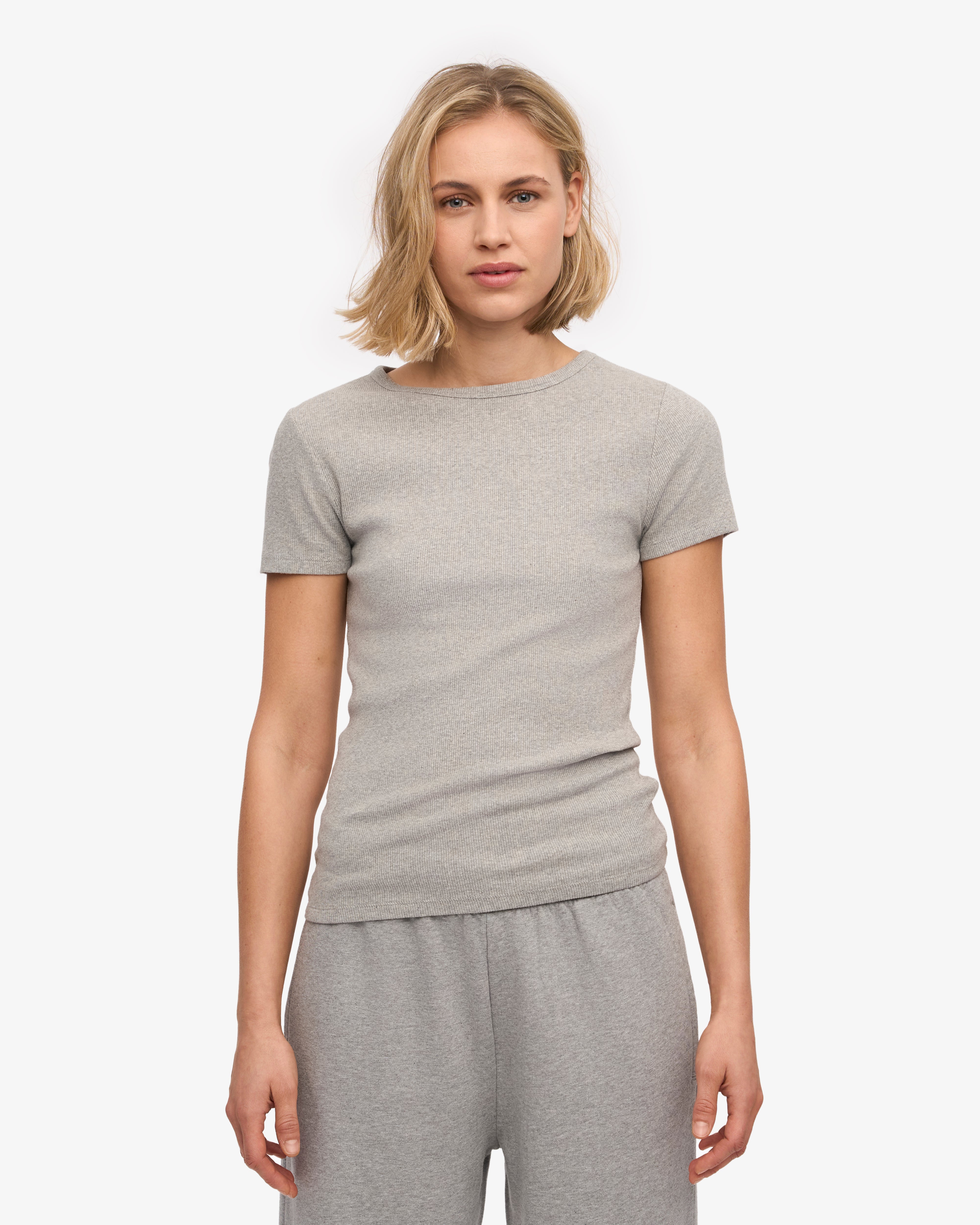 Organic Cotton Ribbed T-Shirt for Men & Women - Heather Grey - Soft & Comfortable Casual Wear for Everyday Use