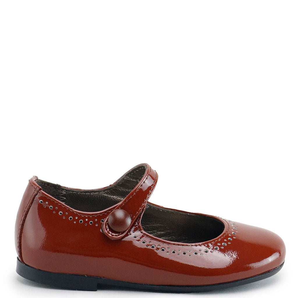 Papanatas Brick Patent Perforated Mary Jane Shoes - Classic Comfortable Women's Flats for Work, Office & Casual Wear