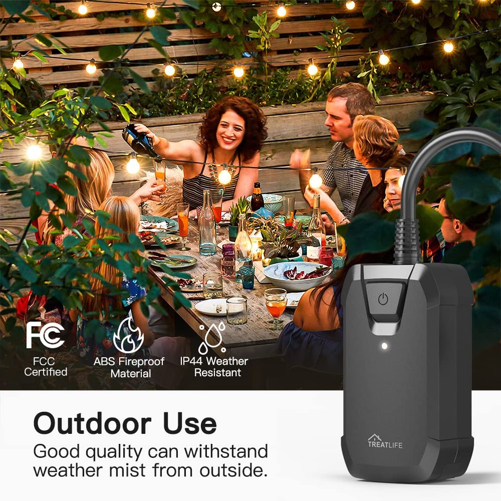 TREATLIFE Outdoor Smart Dimmer Plug - Alexa & Google Home Compatible, WiFi Light Dimmer Switch with Remote Control, 400W Max, IP44 Waterproof for Dimmable String Lights, Floor Lamps & Table Lamps - Perfect for Patio, Garden & Home Decor Lighting