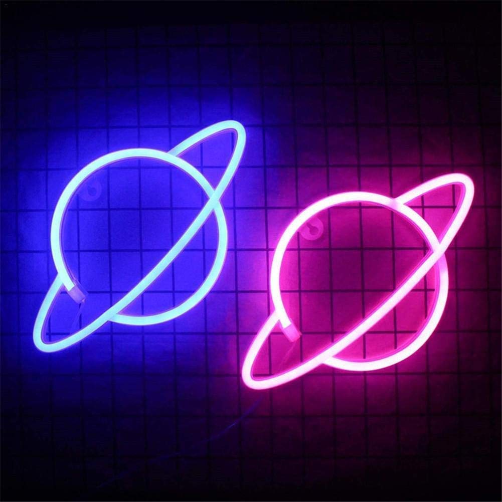WONFAST Pink LED Neon Light Sign - Planet Rocket Acrylic Wall Decor with USB/Battery Power for Kids Room, Christmas, Birthday & Wedding Party - Night Light for Bedroom, Nursery, Game Room & Home Decor