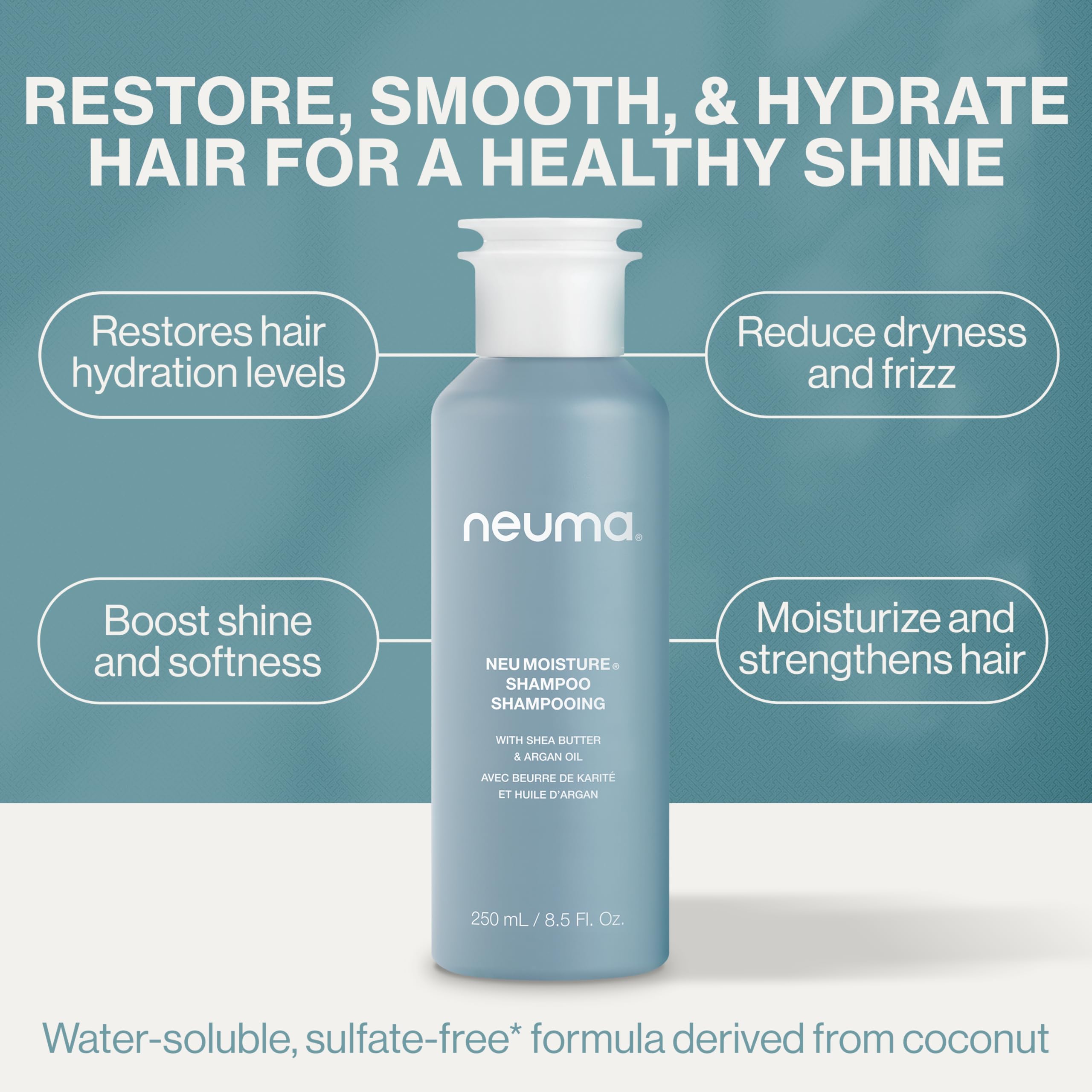 Neuma Neu Moisture Shampoo for Dry Hair - Hydrating Lavender, Mandarin & Vanilla Scented Shampoo | Sulfate-Free & Color Safe | Perfect for Daily Use & Salon-Quality Results at Home