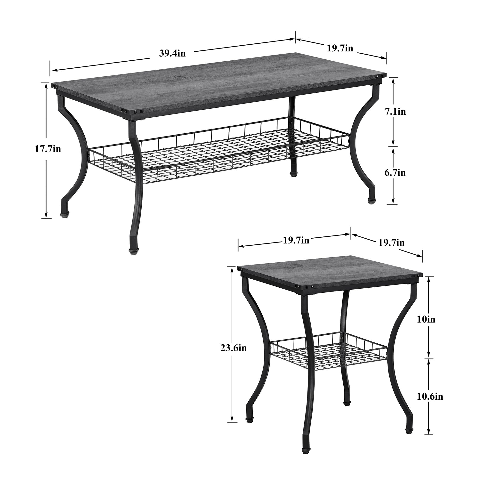 VECELO 3-Piece Living Room Set - Modern Coffee Table and End Tables with Open Storage Shelves, Easy Assembly, Dark Grey - Perfect for Apartments, Home Offices & Small Spaces | Ideal for Living Room Decor, TV Stand, and Extra Storage