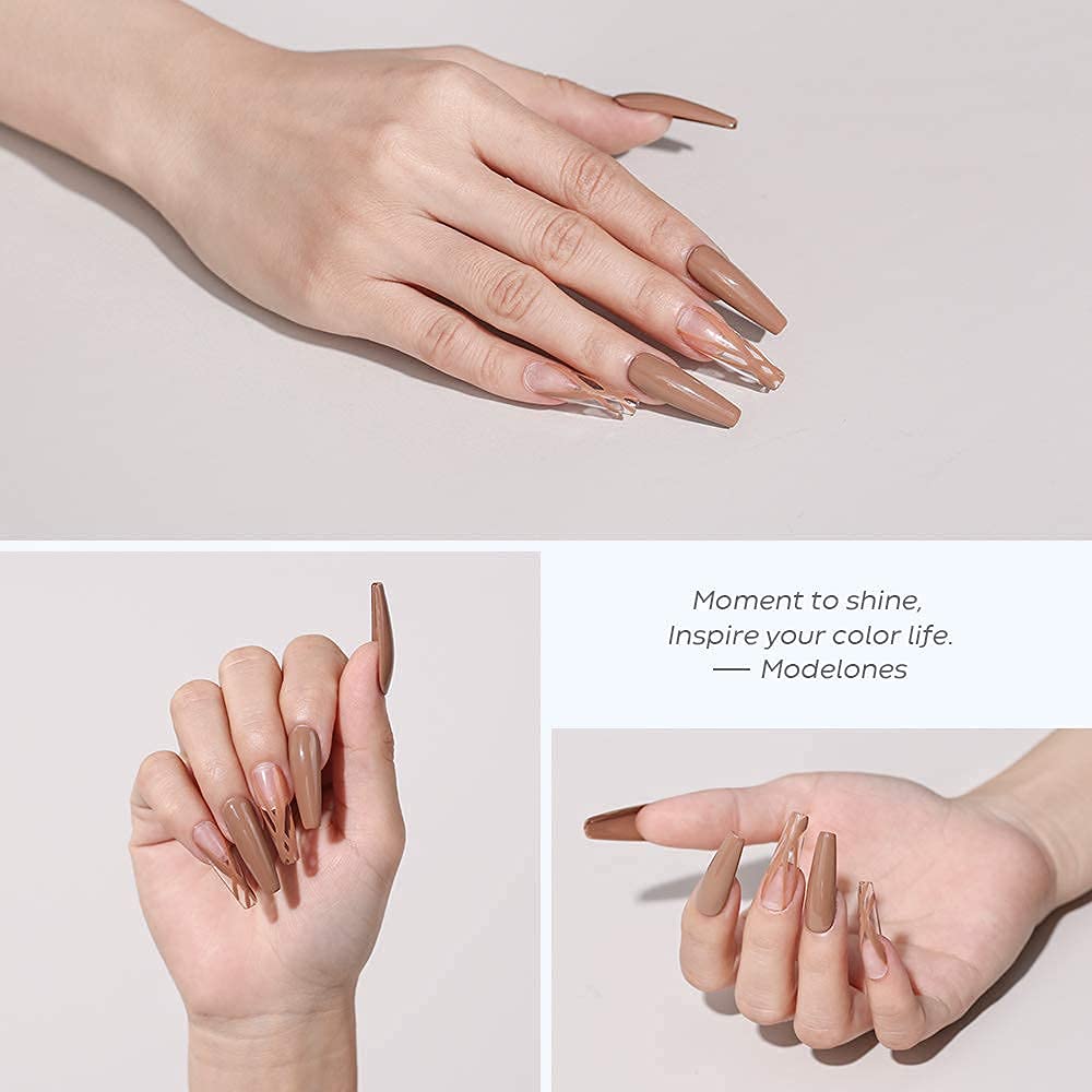 Modelones 15ML Caramel Coffee Brown Gel Nail Polish - Soak Off LED Neutral Nude Brown Color, Salon Quality DIY Nail Art Manicure Kit for Women, Perfect for Home Use, Holidays & Gifts (0.5 fl oz) | Long-Lasting & Chip-Resistant Gel Polish for Professional-Looking Nails at Home