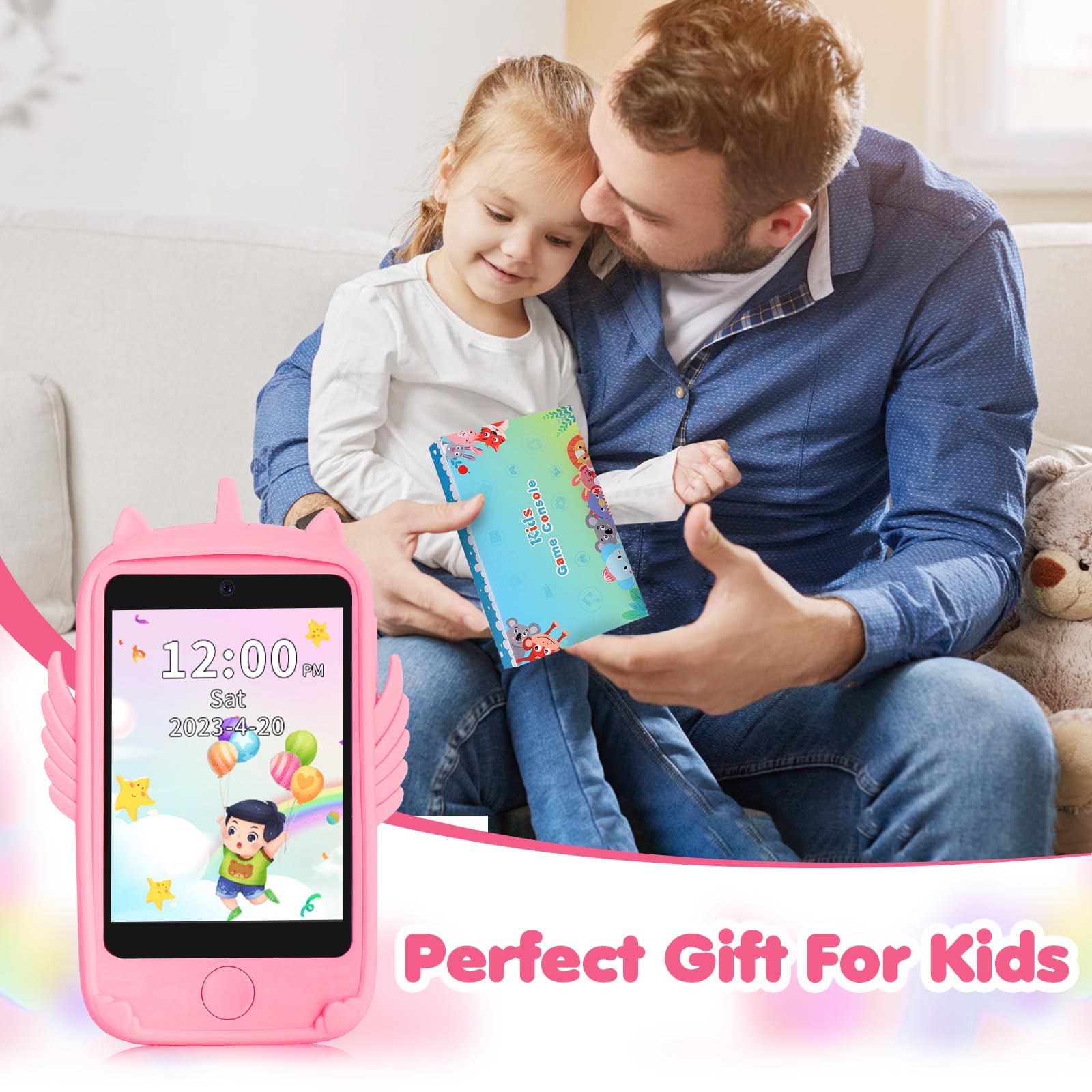 Smart Kids Phone with Touchscreen - Interactive Learning Toy for Boys & Girls Ages 3-10 | Educational Games, Fun Sounds & Lights | Perfect Christmas & Birthday Gift (Pink) - Ideal for Playtime, Travel & Early Learning Development