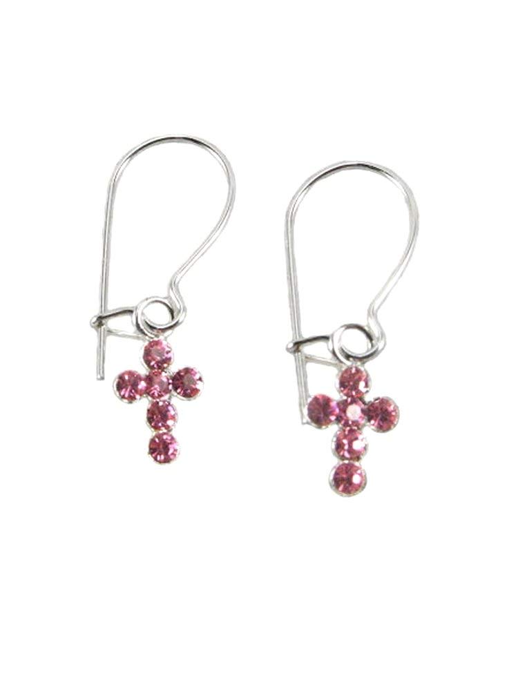 Elegant Cross Earrings with Rose Pink Swarovski® Crystals - Sterling Silver Jewelry for Women - Perfect for Church, Weddings & Special Occasions