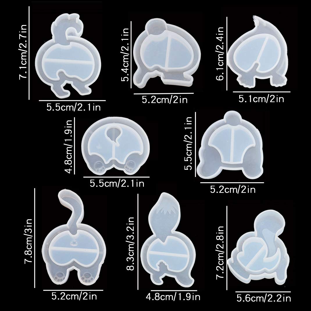 iSuperb 8 Styles Silicone Resin Shaker Molds - Animal Butt Shape Quicksand Molds for DIY Jewelry, Keychains & Pendants - Perfect for Resin Casting, Epoxy Crafts & Unique Home Decor (8-Piece Set)