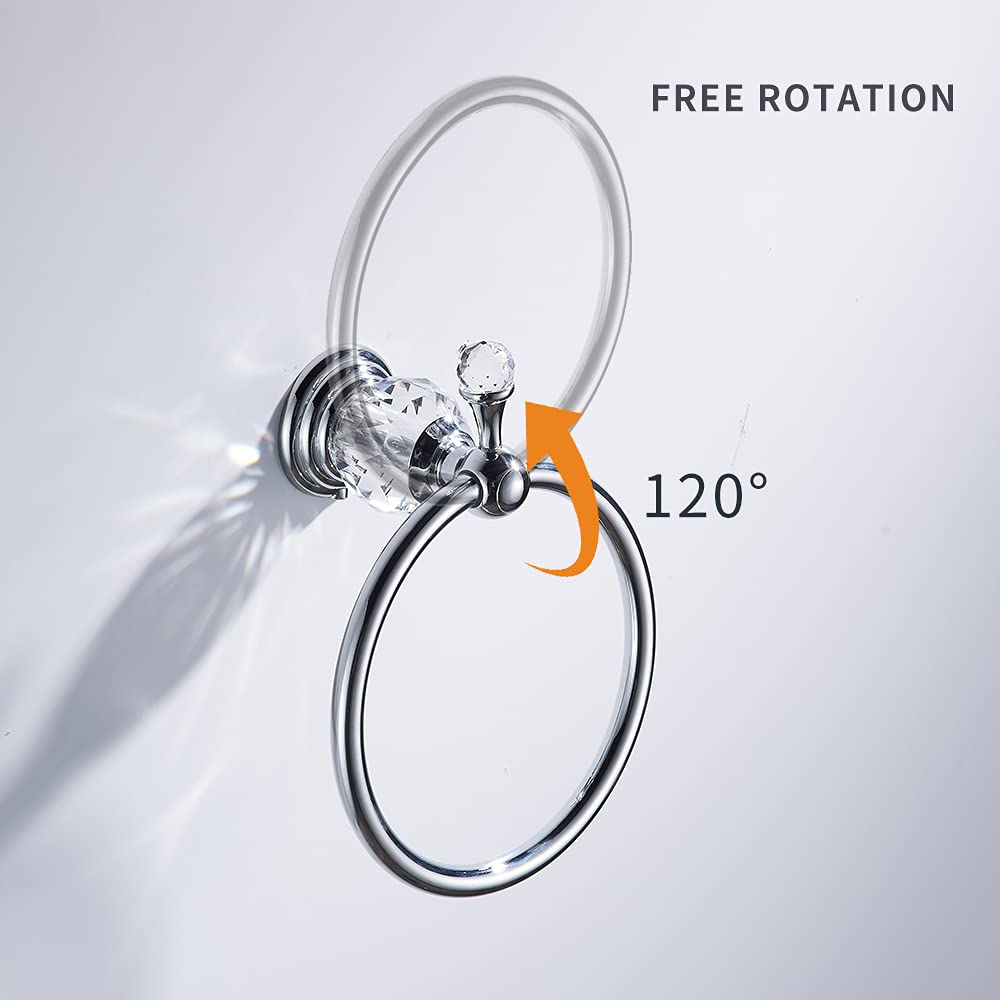 WOLIBEER Chrome Towel Ring - Crystal Hand Towel Holder & Polished Bath Towel Bar - Bling Bathroom Accessories Wall Mounted - Perfect for Bathroom, Kitchen, and Spa Decor