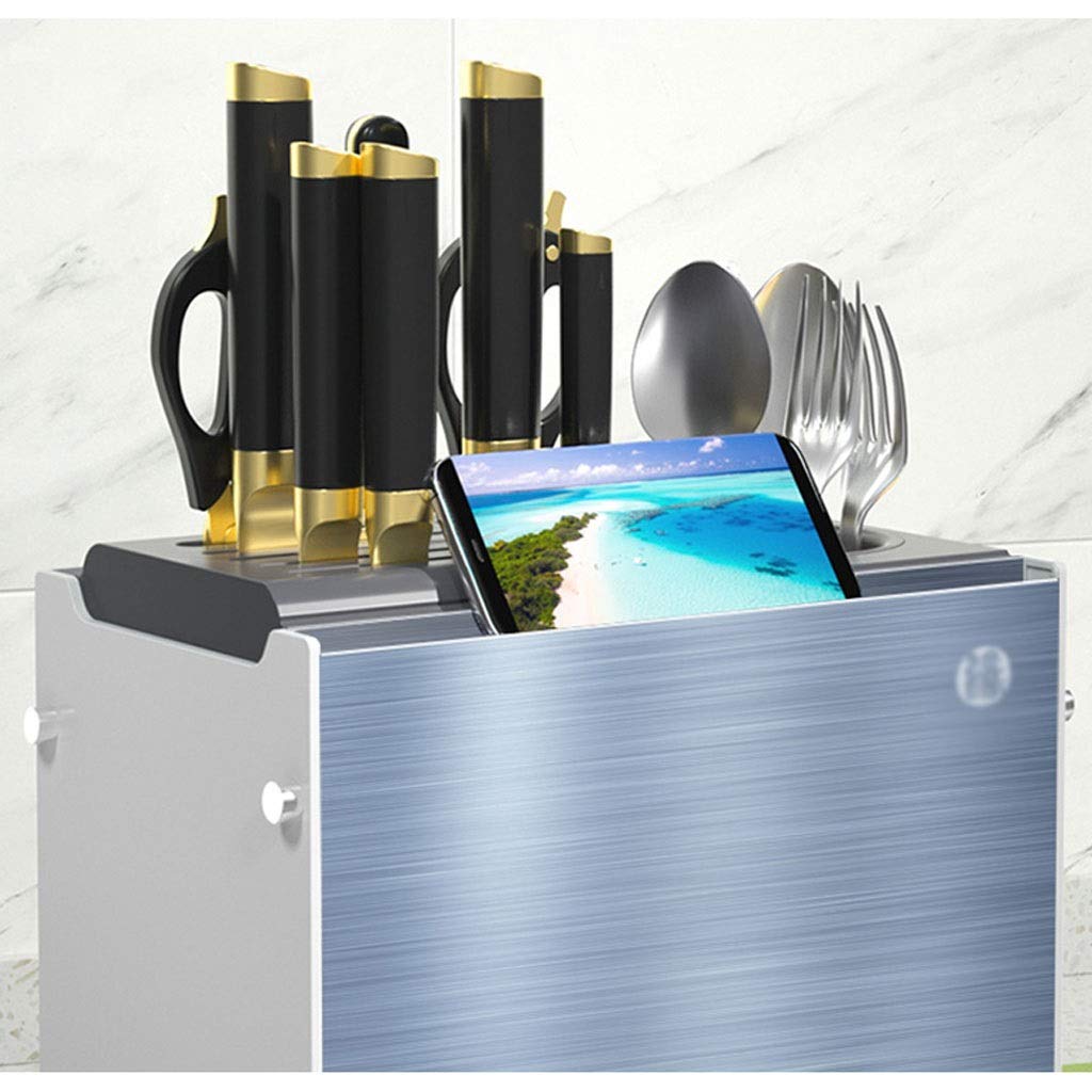 Universal Adjustable Metal Brushed Knife Block Holder - Wall Mounted Iron Gray Kitchen Knife Storage Organizer for Home Chefs | Perfect for Countertop & Drawer Organization in Modern Kitchens
