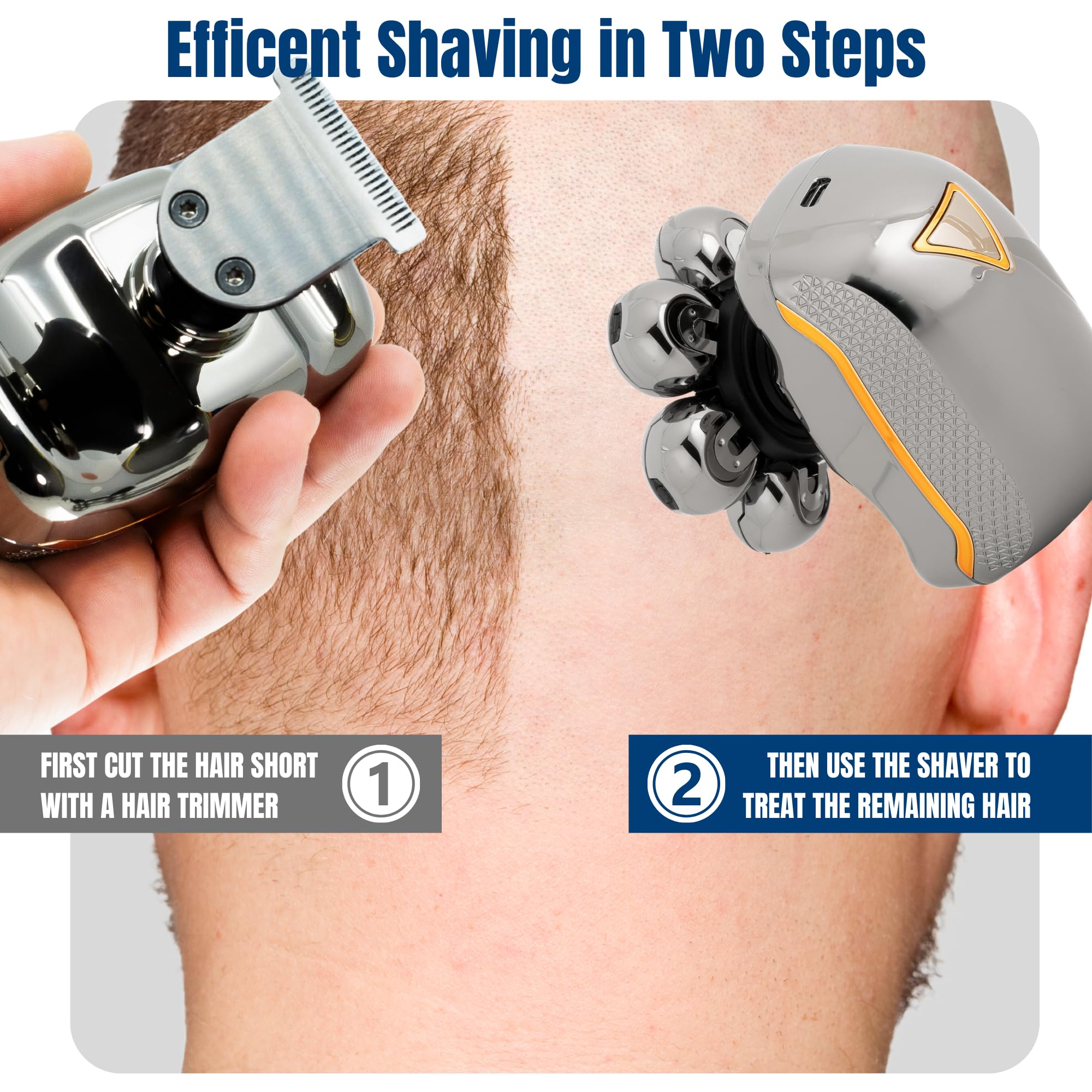 LASTBP 7D Rotary Electric Head Shaver for Bald Men - Waterproof Rechargeable Shaver with Detachable Heads for Smooth Shaving | Perfect for Travel, Gym & Daily Grooming Routine
