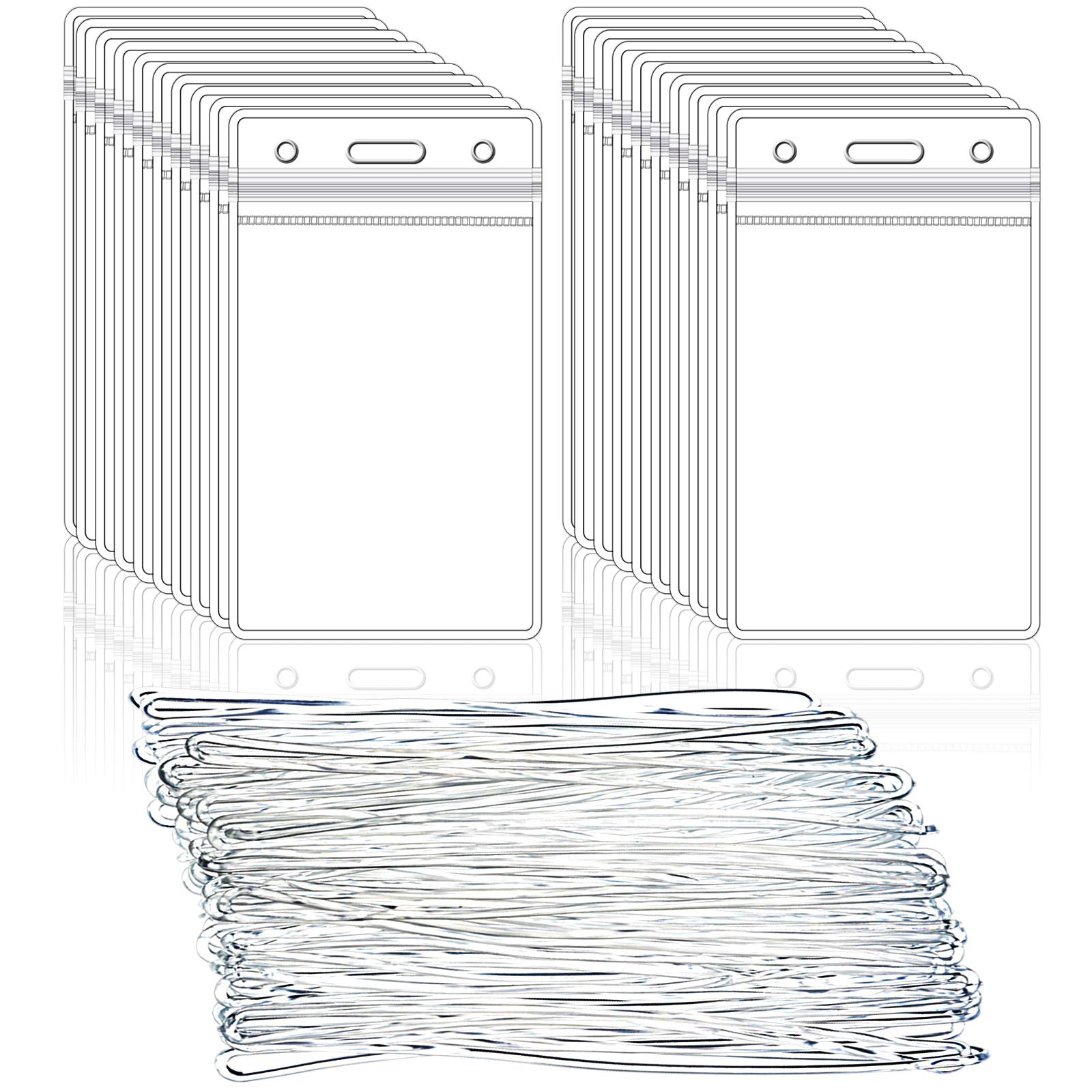 50 Pack Clear Plastic Luggage Tag Holders - Waterproof ID Card & Name Badge Holders with Loop Straps for Travel, Business, Events - Perfect for Suitcases, Backpacks, Wallets & Credit Card Organization