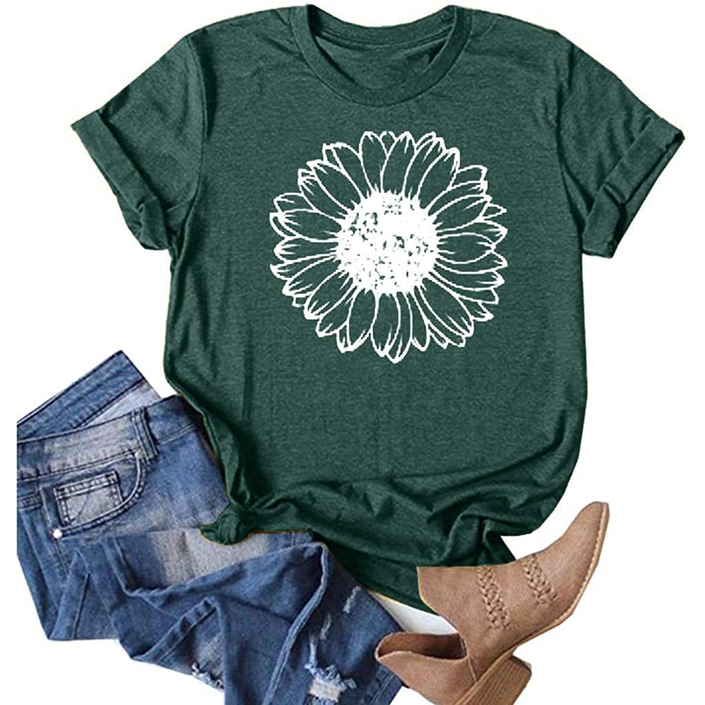 Women's Sunflower Graphic Print Funny T-Shirt - Casual Summer Tee Tops for Everyday Wear & Outdoor Activities