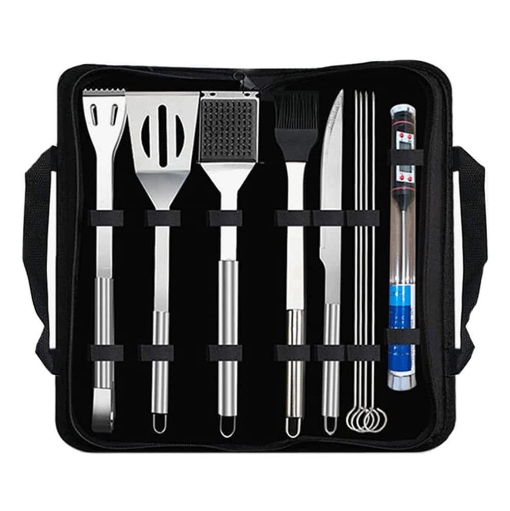 Premium 10-Piece Stainless Steel BBQ Grill Tools Set with Thermometer - Heavy Duty Grilling Accessories for Smoker, Camping & Kitchen - Perfect Barbecue Utensil Gift Set for Men & Women (Ideal for Backyard BBQs, Tailgating & Outdoor Cooking)