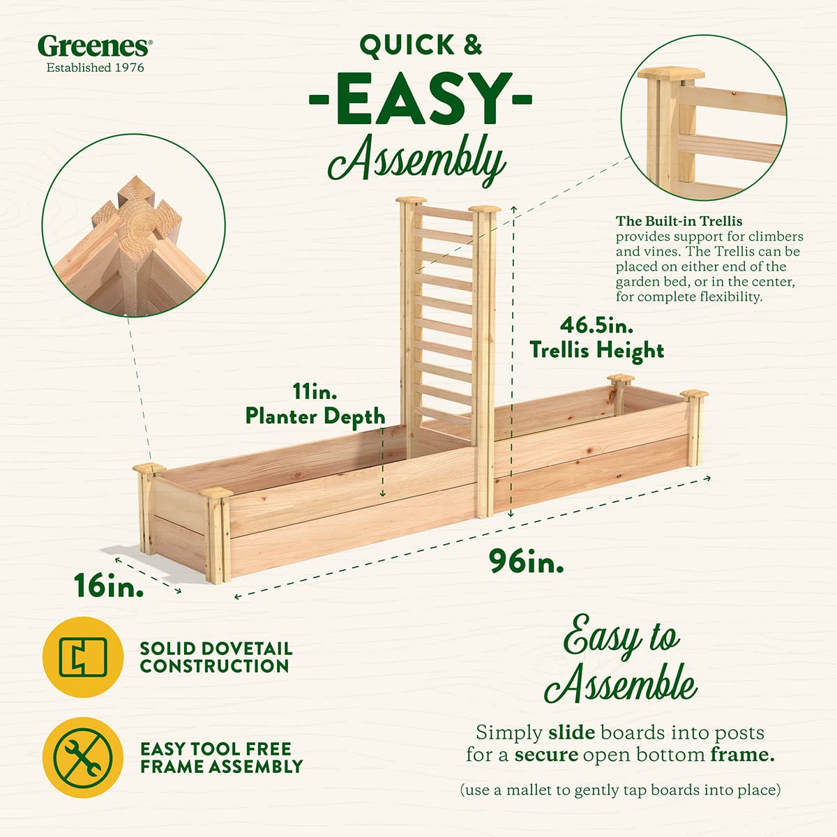 Premium Cedar Raised Garden Bed with Trellis - 16