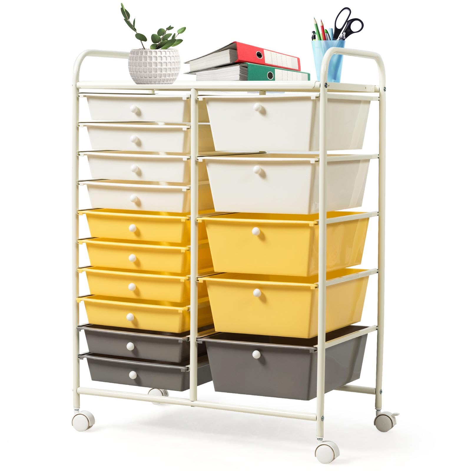 15-Drawer Rolling Storage Cart with Removable Drawers & Sturdy Steel Frame - Multipurpose Utility Organizer with Smooth-Gliding Wheels & Ergonomic Handle - Perfect for Home Organization, Classroom Supplies, Office Storage & Retail Displays
