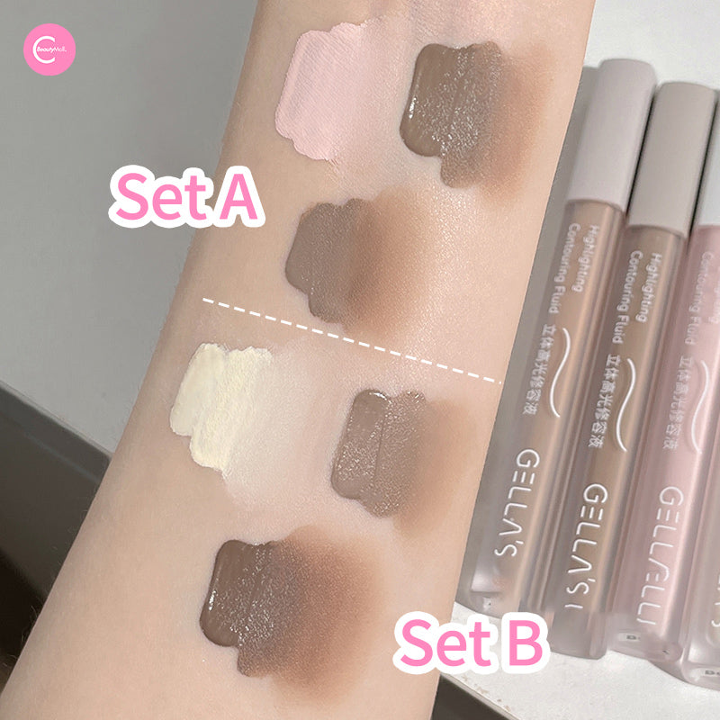 GELLA'S Liquid Contour & Matte Highlighter Trio Kit - Professional Face Contouring Makeup Set for Cheeks, Nose & Jawline - Perfect for Everyday Glam & Photo Shoots
