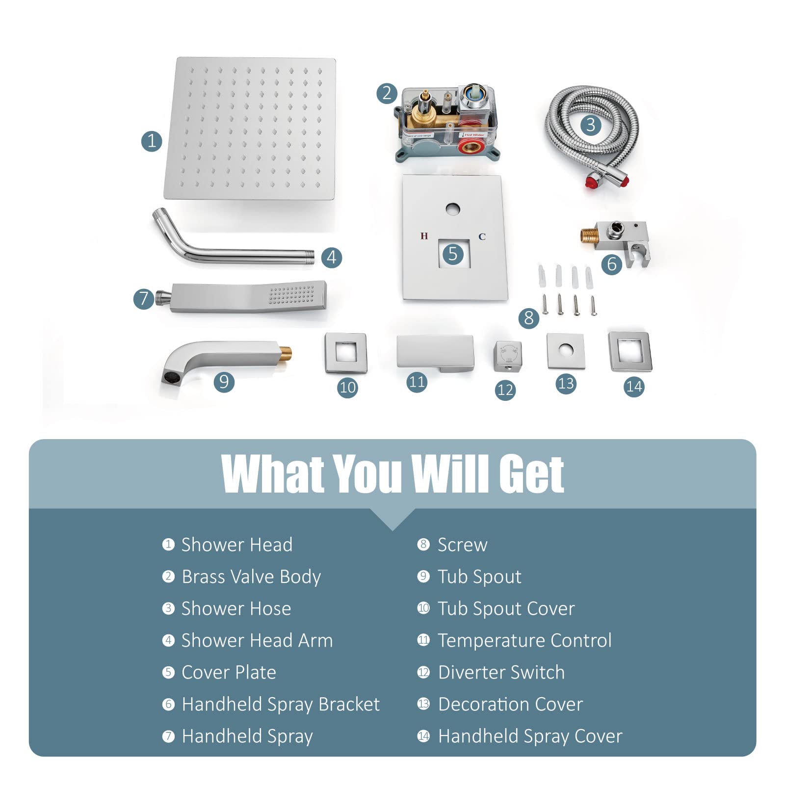 Luxury Aolemi Rainfall Shower System Combo Set - 8 Inch Polish Chrome Shower Head, Handheld Shower, Tub Filler & Wall Mount Mixer Faucet with Rough-in Valve | Perfect for Modern Bathroom Renovation & Spa-Like Shower Experience