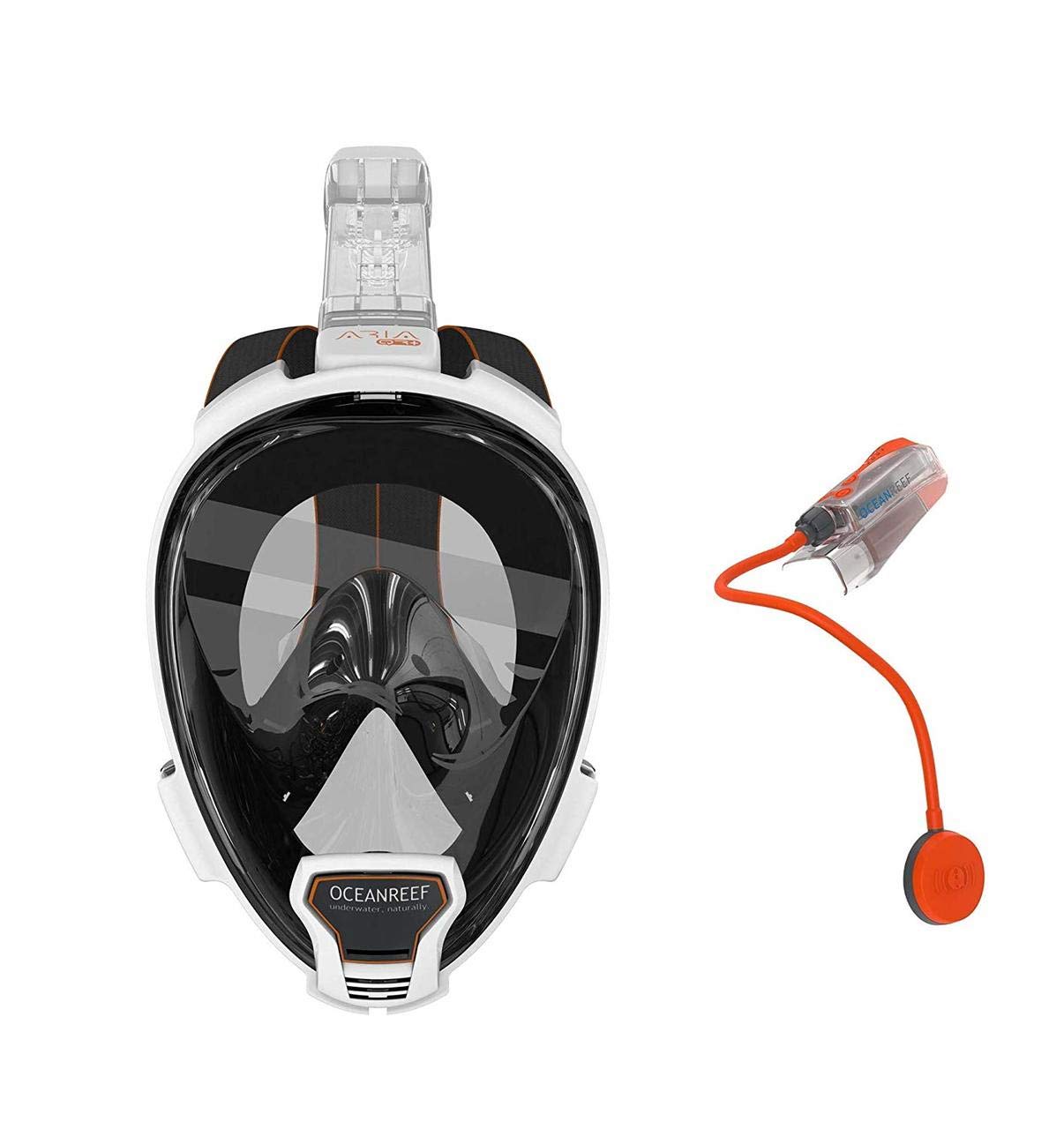 Ocean Reef Aria QR+ Full Face Snorkeling Mask with Camera Mount & Snorkie Talkie Communication System - White, Size M/L - Perfect for Underwater Photography & Family Snorkeling Adventures