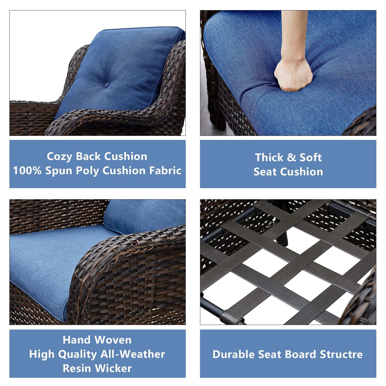 HUMMUH 3-Piece All-Weather Wicker Patio Furniture Set - Outdoor Sectional Sofa with Manual Weaving Rattan & High Curved Back - Includes Ottomans - Perfect for Backyard, Poolside & Garden Relaxation