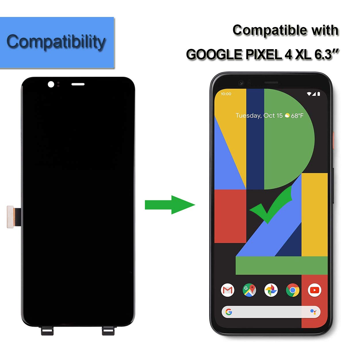 Google Pixel 4 XL OLED Touch Screen Assembly - 6.3 Inch Digitizer Display Replacement with Tools Kit | Perfect for DIY Phone Repair & Screen Replacement at Home