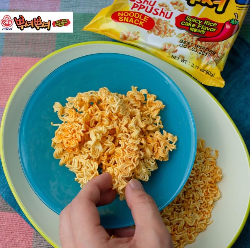 OTTOGI PPUSHU PPUSHU Crush to Eat Noodle Snack - Variety Pack with BBQ, Bulgogi, Grilled Chicken & Spicy Rice Cake Flavors (90g x 8 Pack) | Korean Instant Noodles for Quick Meals, Office Snacks & Late Night Cravings