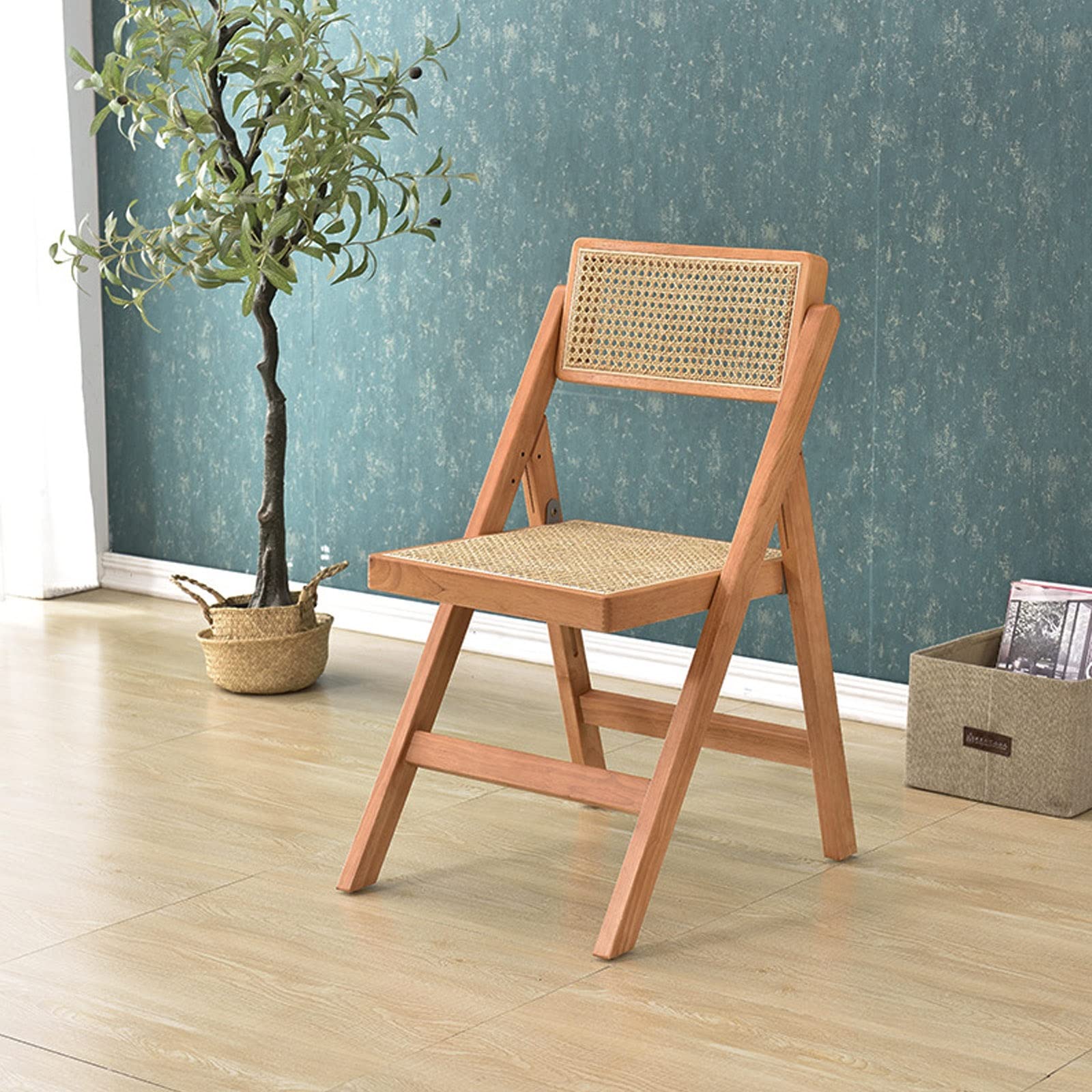 Modern Rattan Folding Chair with Backrest - Brown Wood Frame Patio Furniture, No Assembly Required, Easy Fold & Storage - Perfect for Balcony, Garden, Indoor & Outdoor Use (Color: Brown)