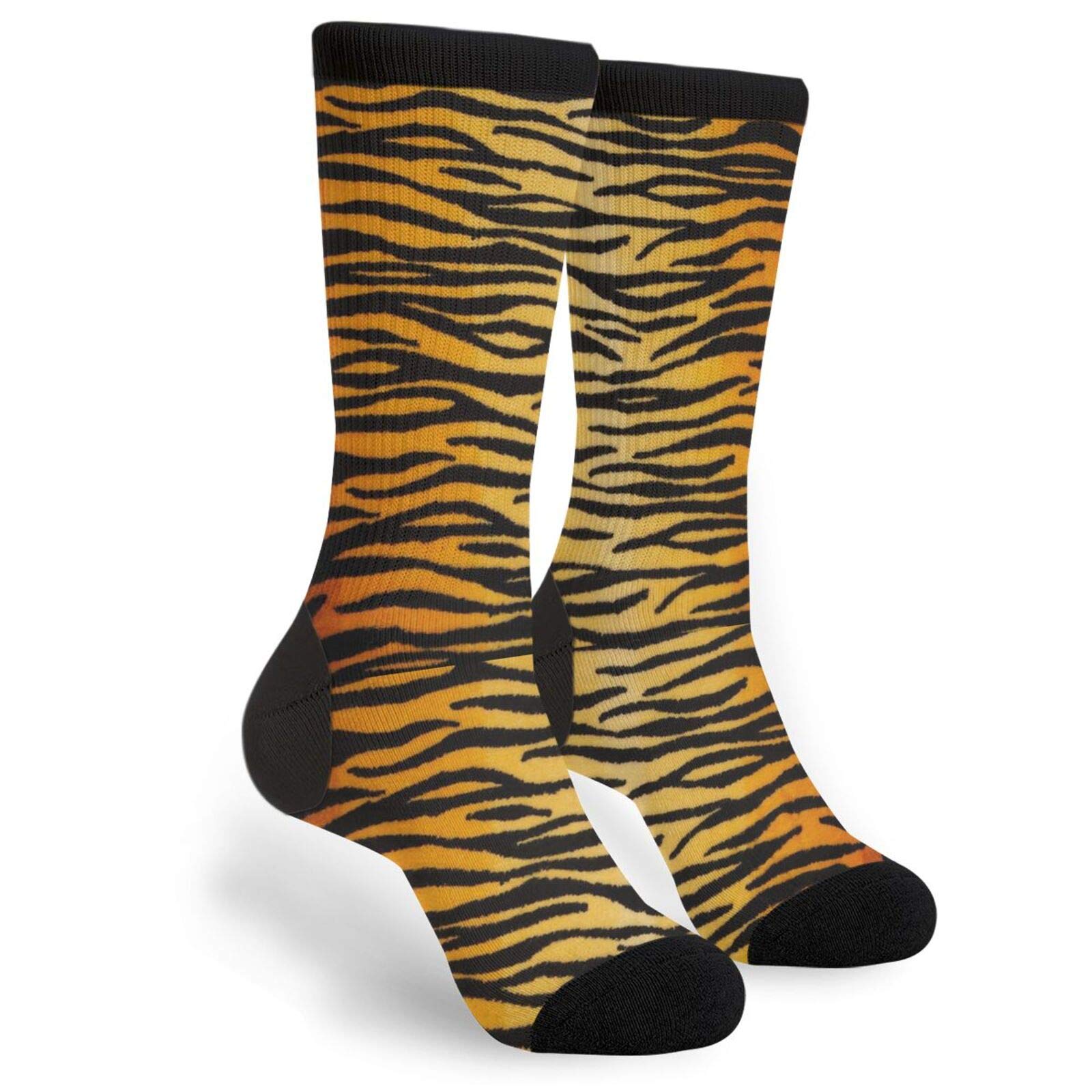 Funky Animal Print Tiger Black Gold Socks for Men & Women - Novelty Crew Tube Casual Socks for Party, Cosplay & Everyday Wear