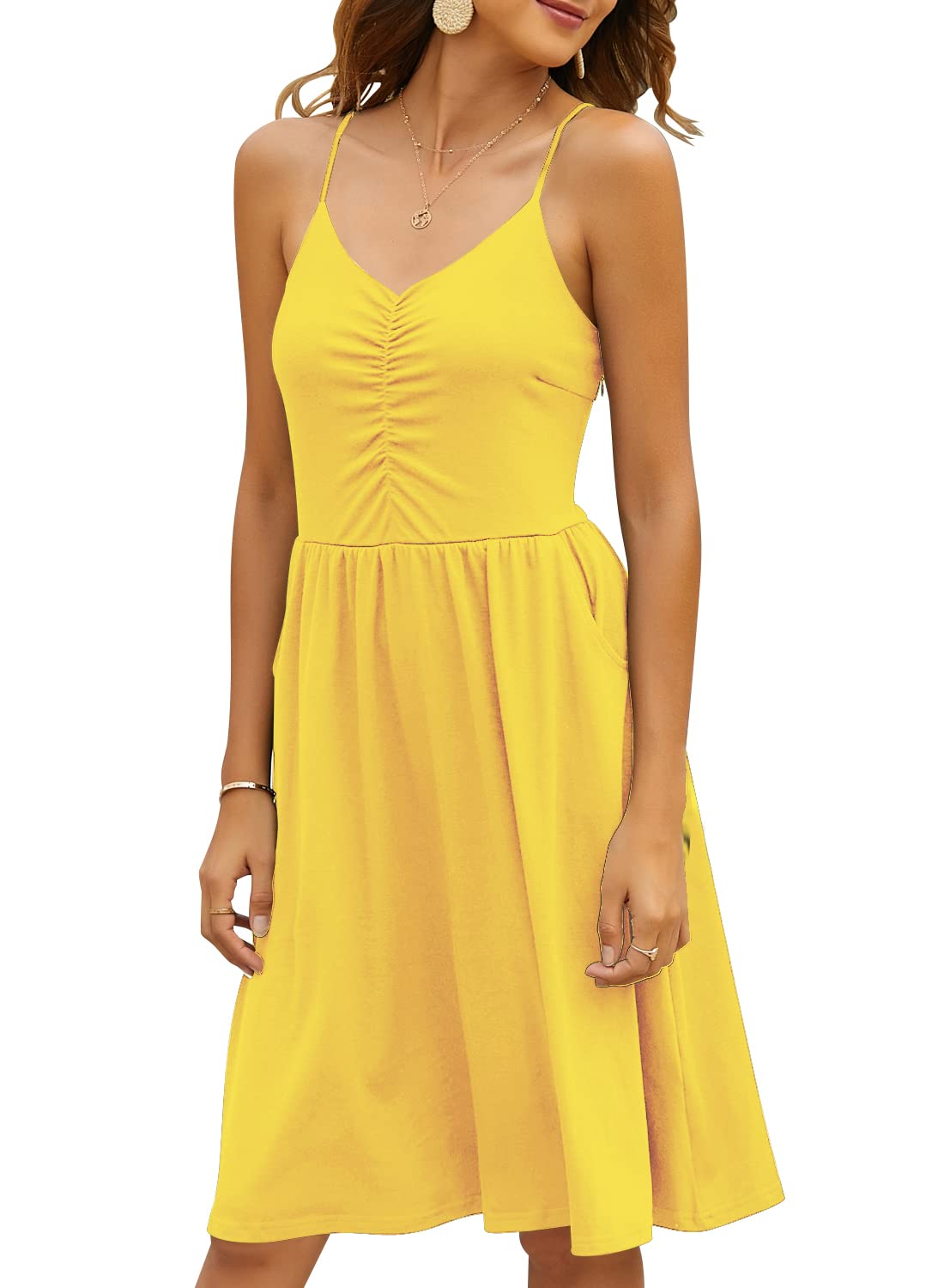 YATHON Women's Sleeveless Cotton A-Line Sundress with Pockets | Casual Spaghetti Strap Summer Beach Dress | Perfect for Vacation, Pool Party & Outdoor Activities
