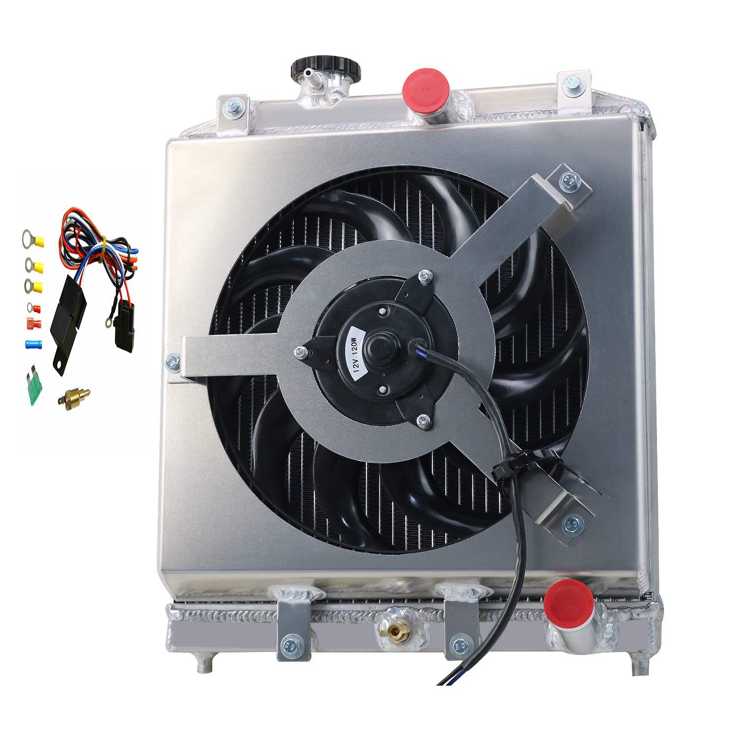 High-Performance 3-Row Aluminum Radiator for 1994-2001 Acura Integra 1.8L & 1992-2000 Honda Civic 1.5L/1.6L - Complete Cooling Kit with 12