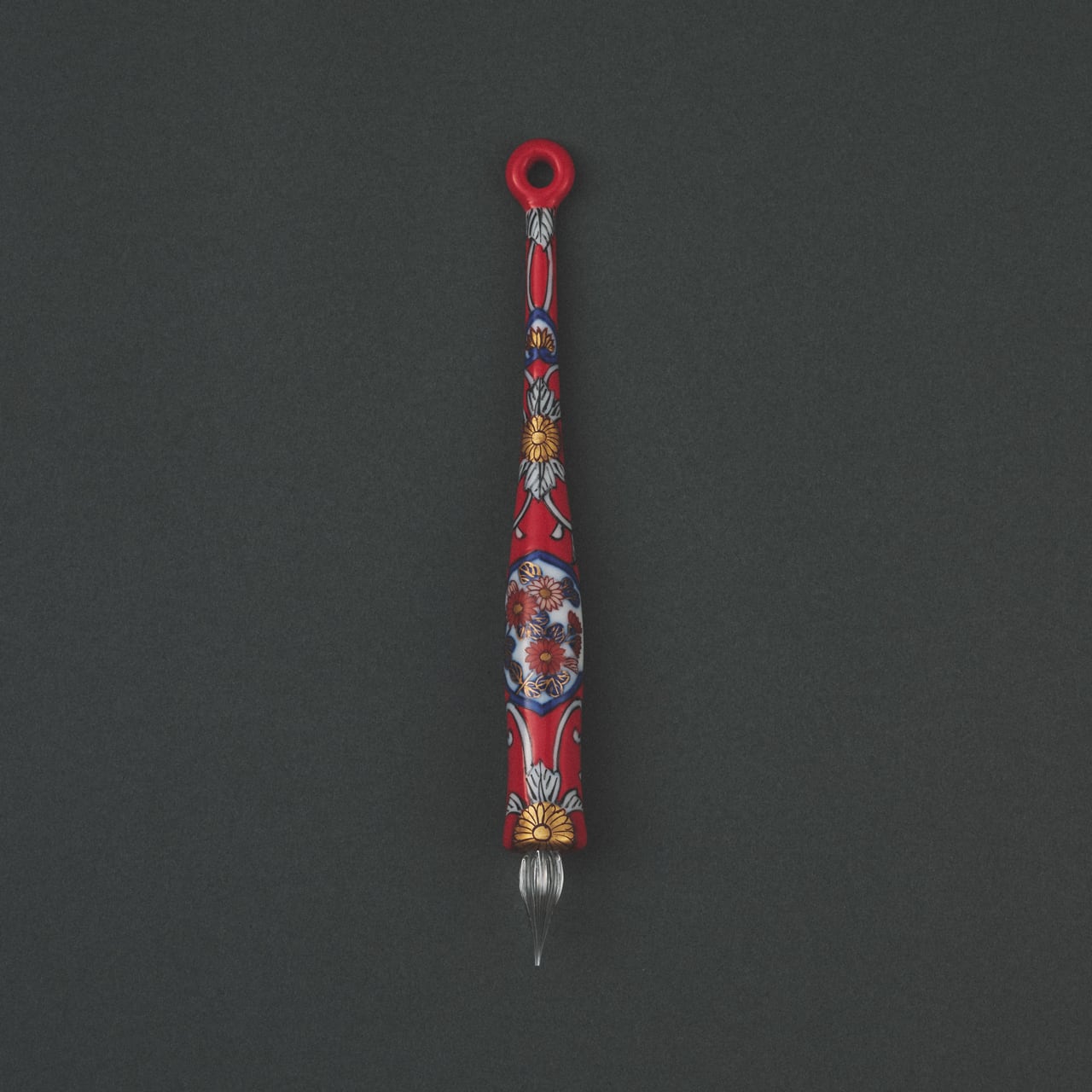 Imari Yaki Japanese Glass Dip Pen - Red & Gold Floral Arabesque Design for Calligraphy, Art & Letter Writing | Elegant Handwriting Tool for Artists & Stationery Lovers