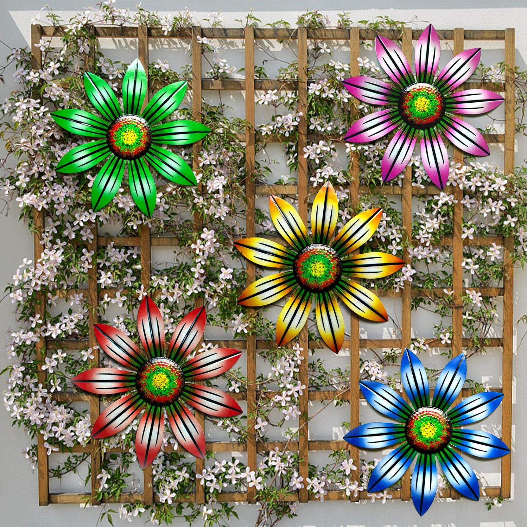 5PCS Modern Metal Flower Wall Art Decor - 9.3 Inch Outdoor Garden Hanging Sculptures for Backyard, Patio & Home Decor - Elegant Metal Animal Wall Art Gift Set (Perfect for Wedding, Housewarming & Landscape Decoration)
