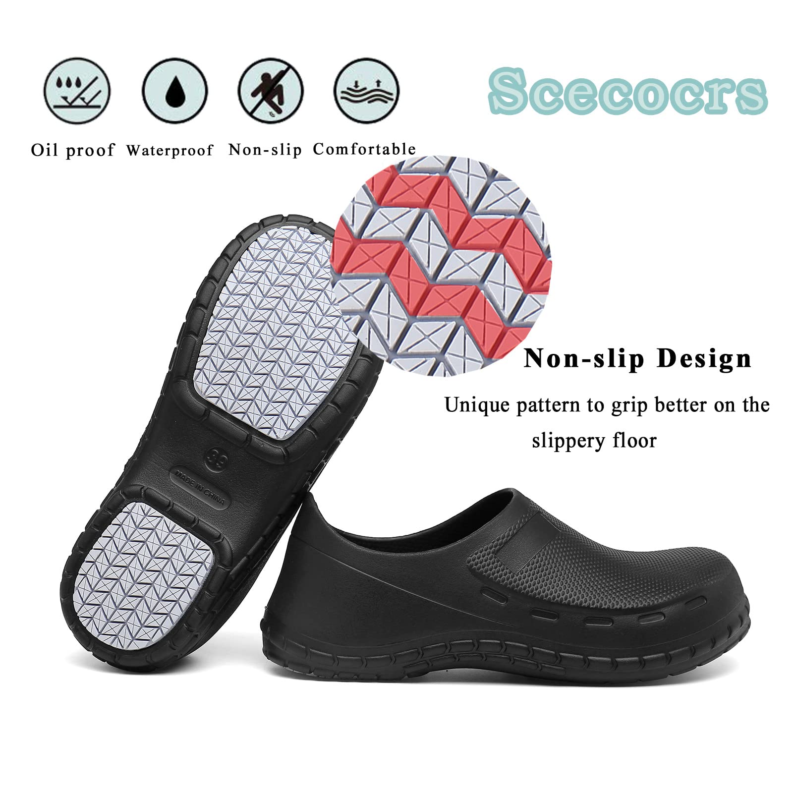 Non-Slip Men's Work Shoes - Waterproof Chef Shoes for Restaurant & Kitchen Staff - Oil Resistant Food Service Clogs - Ideal for Cooking, Baking & Commercial Kitchens