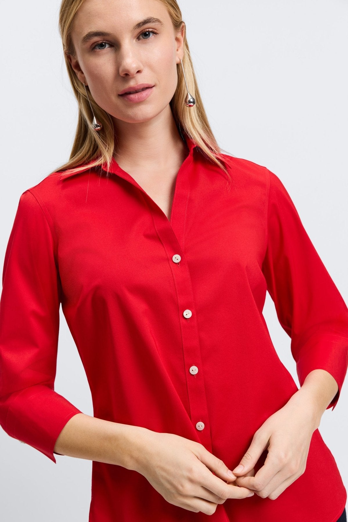 Mary No Iron Stretch 3/4 Sleeve Shirt - Wrinkle-Free Comfort Blouse for Women - Perfect for Office, Travel & Casual Wear