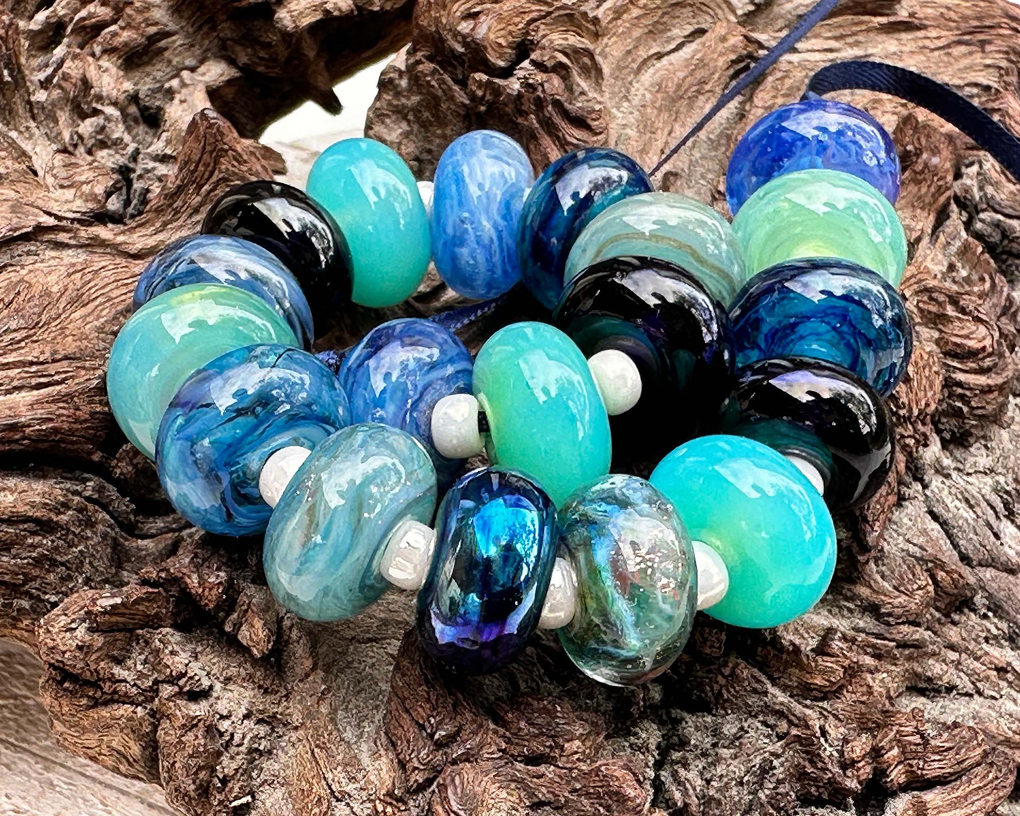 19pcs Blue Lampwork Glass Beads Set for Jewelry Making - Handmade SRA Beads DIY Craft Supplies for Necklaces, Bracelets & Earrings - Perfect for Gifts & Boho Style Accessories