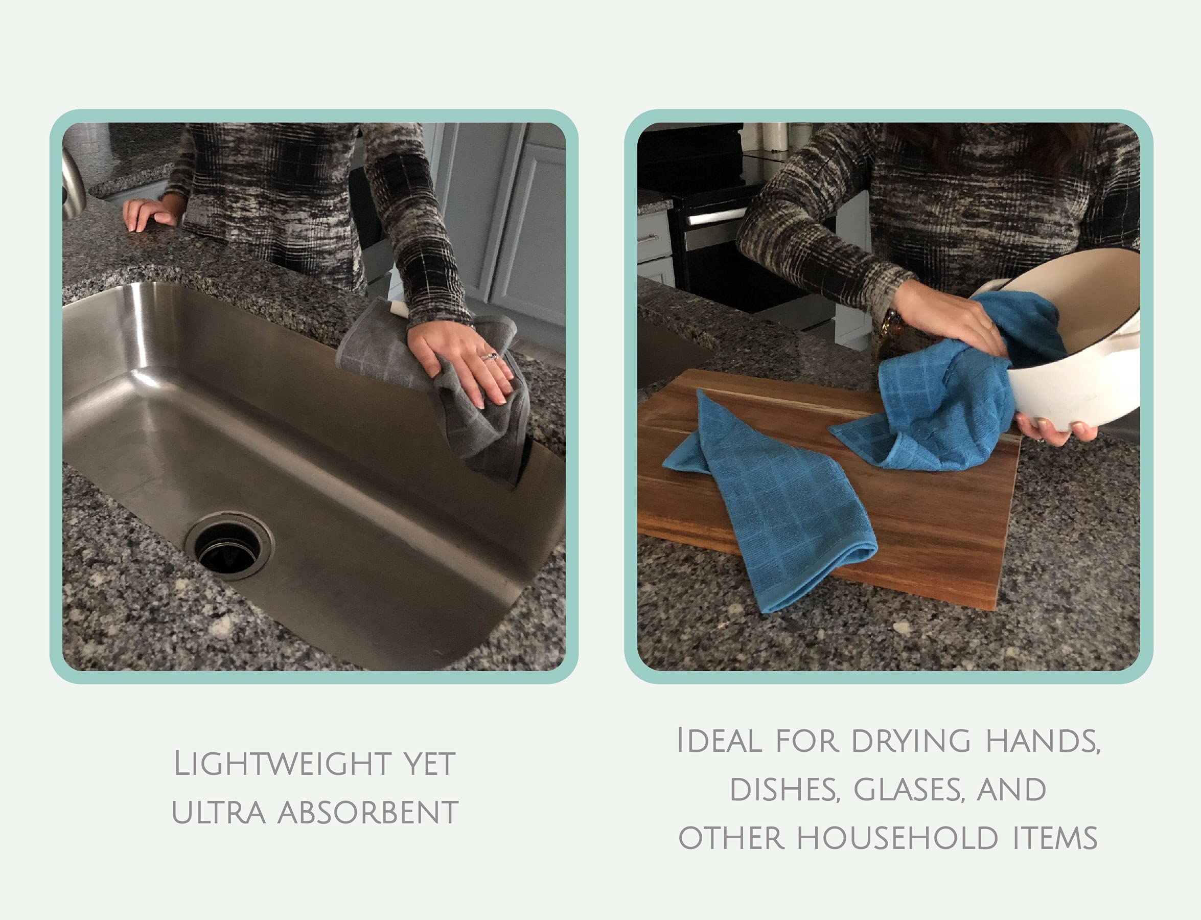 4-Pack Ultra Absorbent Kitchen Towels - Lightweight & Soft for Wiping, Cleaning, Drying - Sustainable Fibers, Granite Grey - Perfect for Cooking, Dishes & Home Cleaning